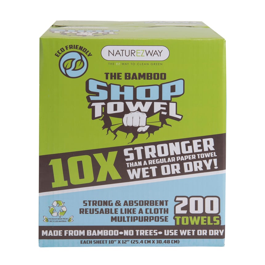 Naturezway Bamboo Shop Towel, 10"x12" sheet, Green, 200-sheet/box, 4 boxes/case