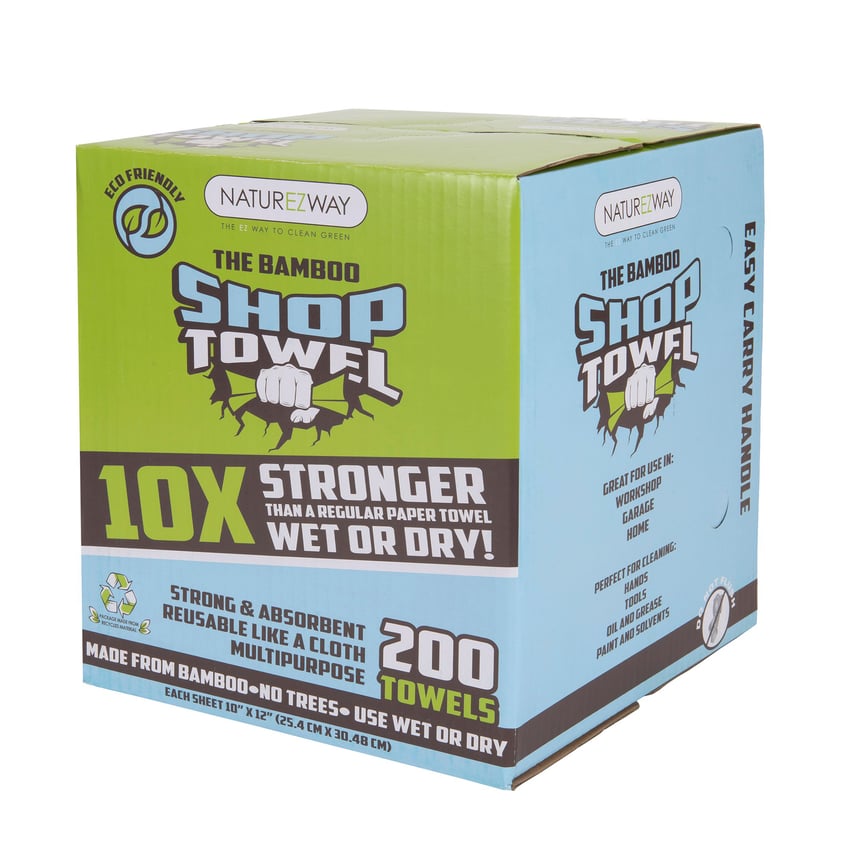 Naturezway Bamboo Shop Towel, 10"x12" sheet, Green, 200-sheet/box, 4 boxes/case