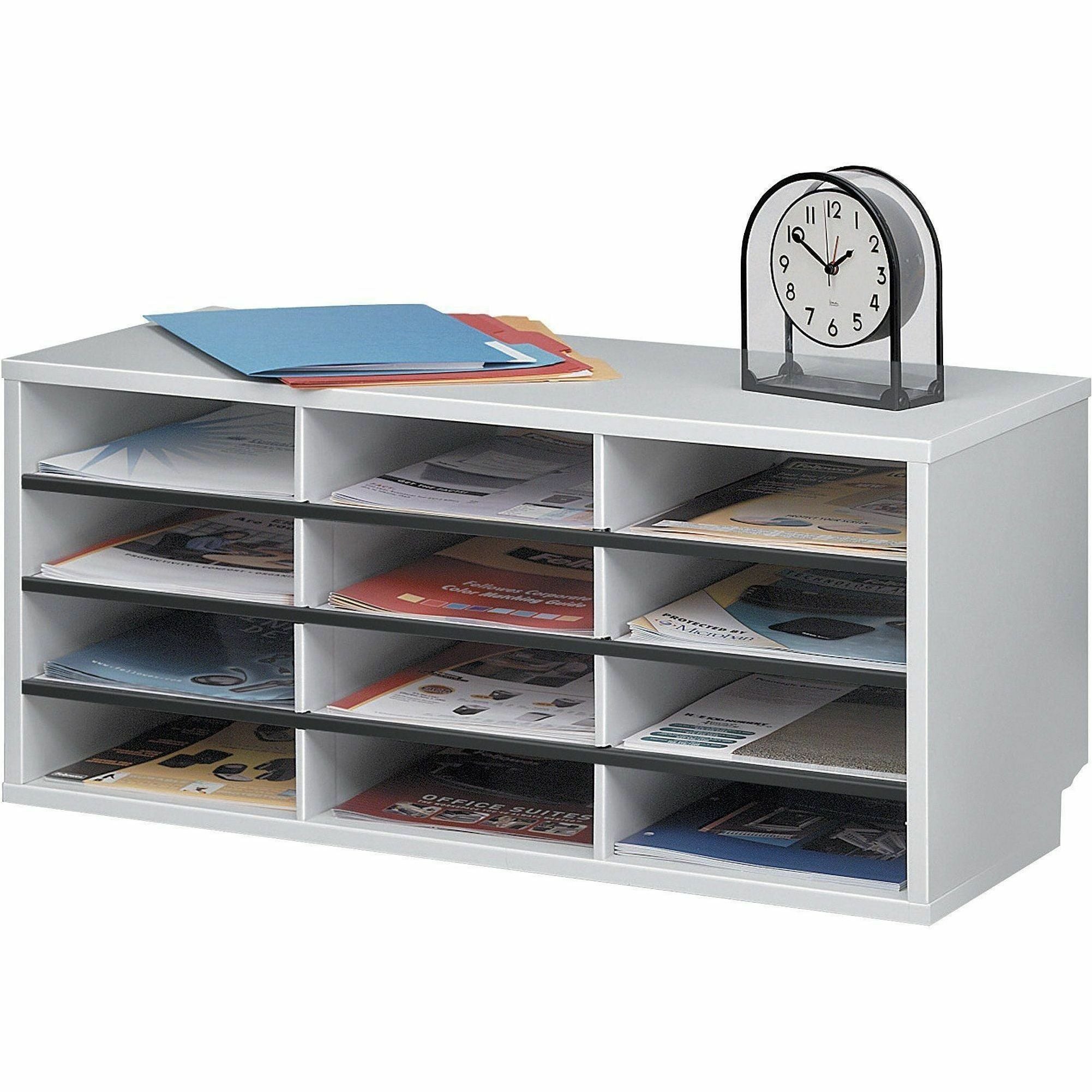 Wholesale Racks & Organizers: Discounts on Fellowes Literature Organizer - 12 Compartment Sorter, Dove Gray FEL25004