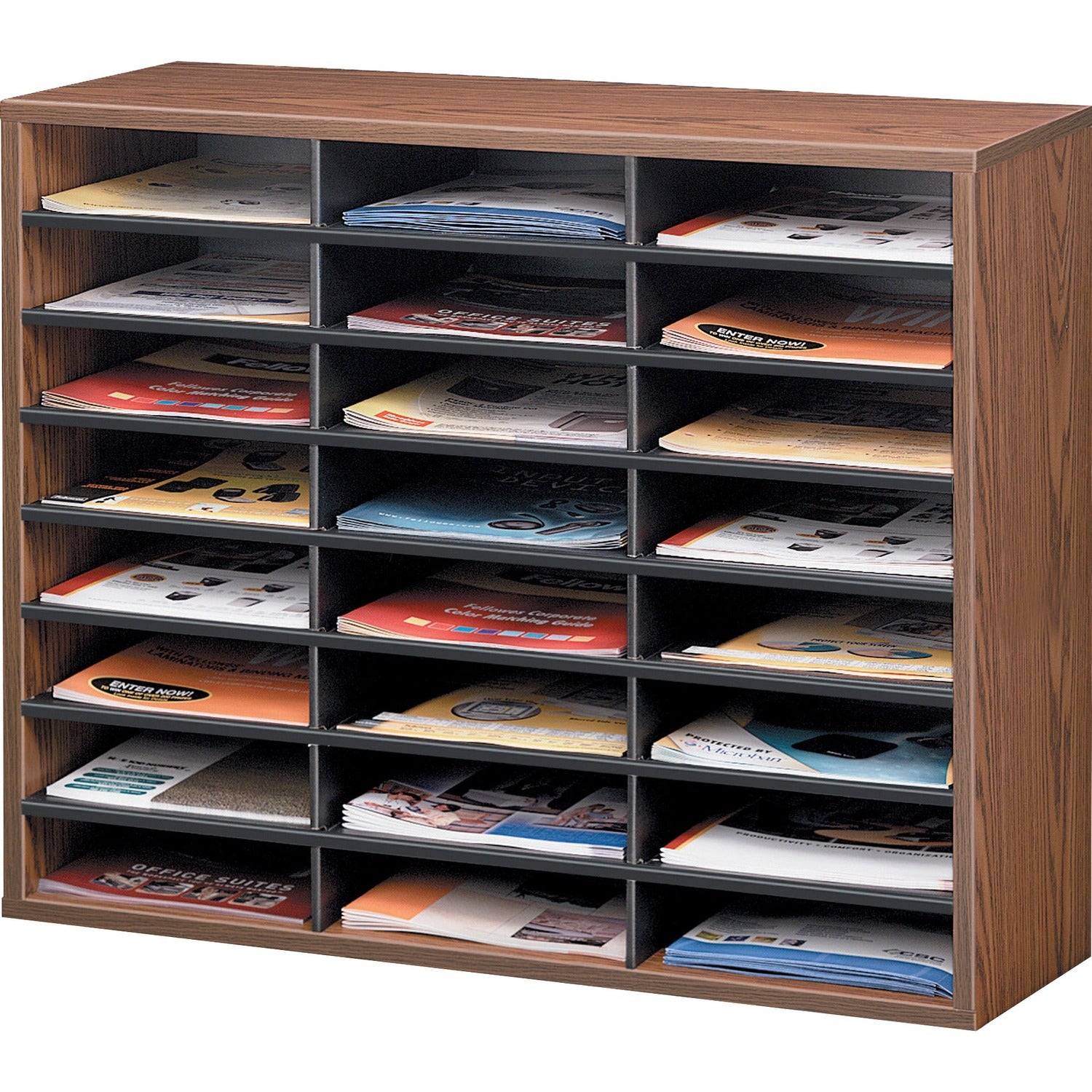 Wholesale Racks & Organizers: Discounts on Fellowes Literature Organizer - 24 Compartment Sorter, Medium Oak FEL25043