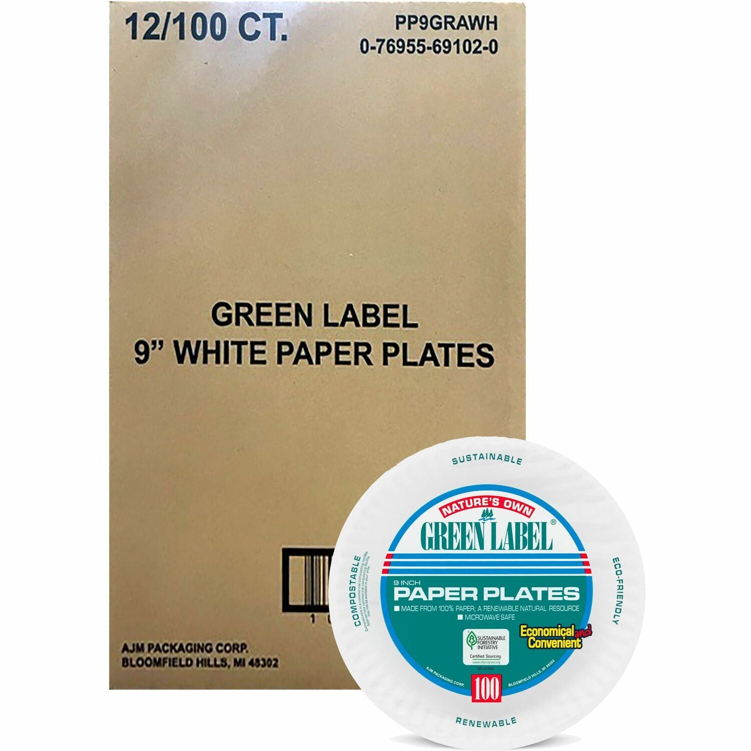Wholesale AJM Packaging Plates: Discounts on AJM Packaging Green Label Economy Paper Plates AJMPP9GRA