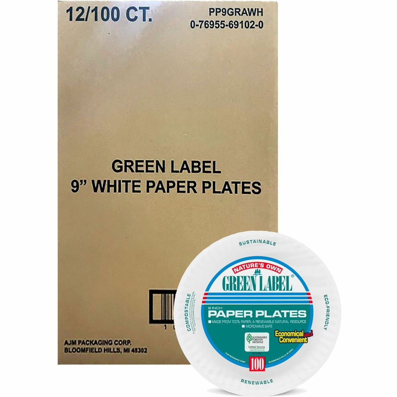 Wholesale AJM Packaging Plates: Discounts on AJM Packaging Green Label Economy Paper Plates AJMPP9GRA
