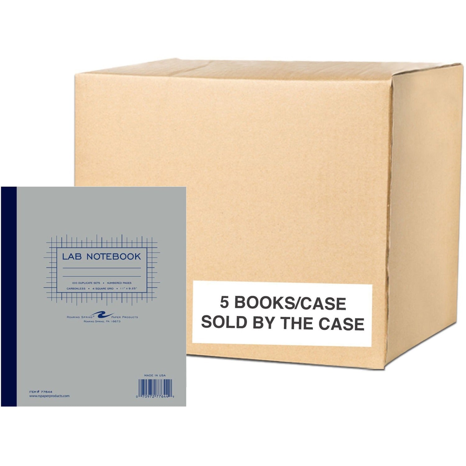 Roaring Spring 4x4 Graph Ruled Lab Book with Numbered Carbonless Sets, 11" x 9.25" 100 Sets, White/Blue Pages - 5 per Carton