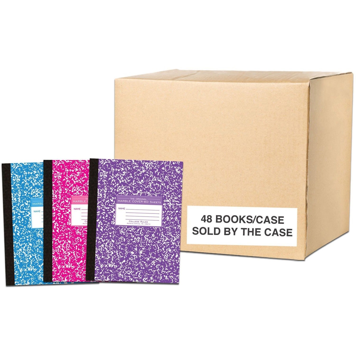 Roaring Spring College Ruled Flexible Cover Composition Book, 10.25" x 7.87" 80 Sheets, Assorted Marble - 48 per Carton