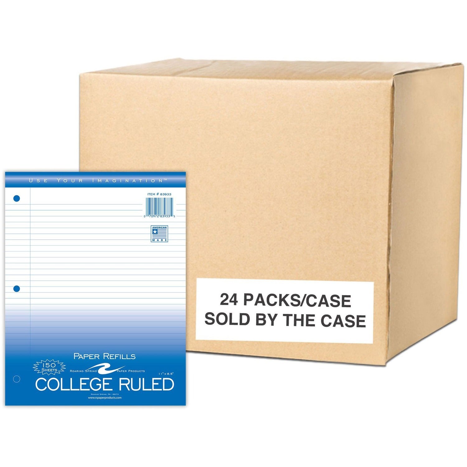 Roaring Spring College Ruled Loose Leaf Filler Paper, 3 Hole Punched, 11" x 8.5" 150 Sheets, White Paper - 24 per Carton