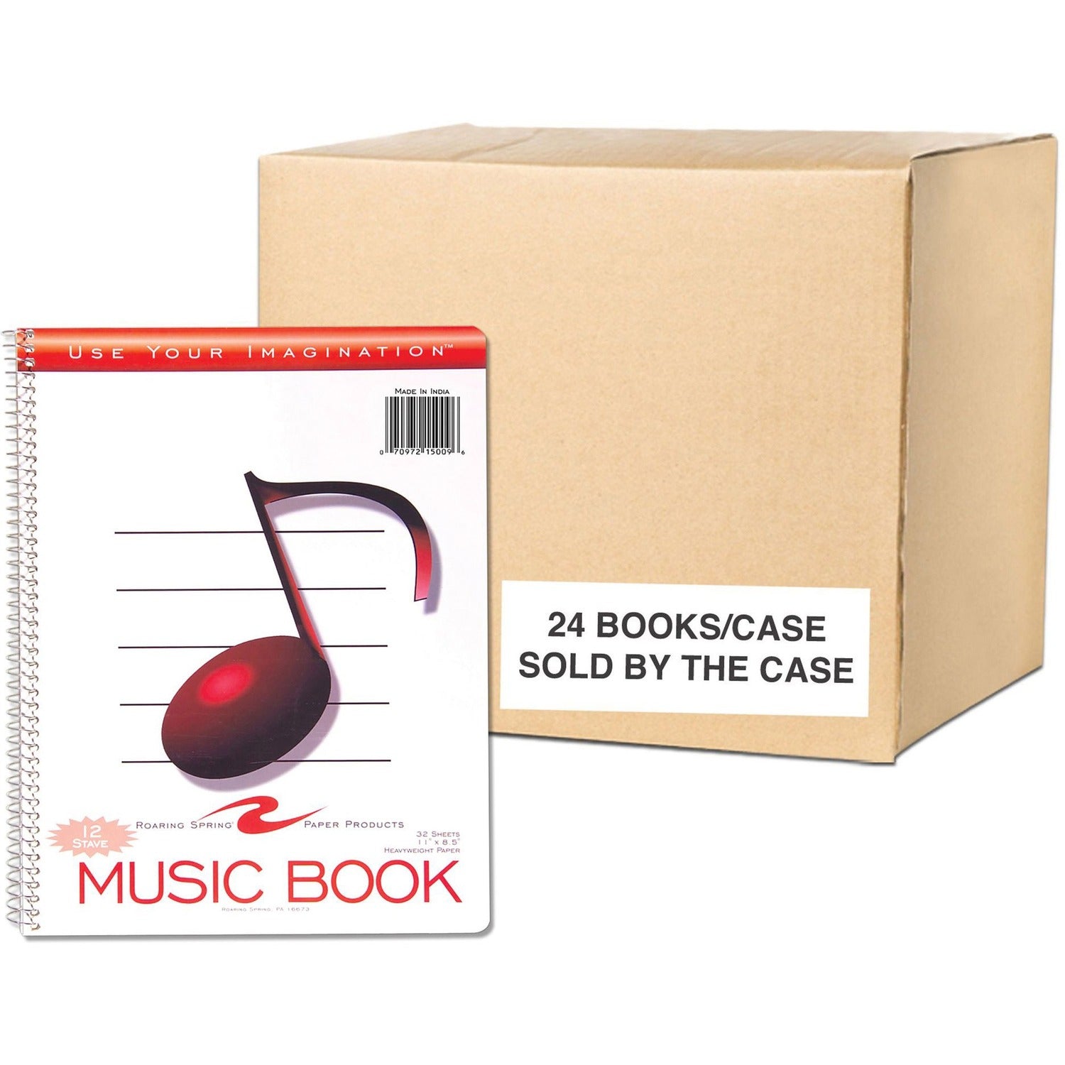 Roaring Spring Blank Manuscript Staff Composition Spiral Music Notebook, 12 Stave, 11" x 8.5" 32 Sheets - 24 per Carton