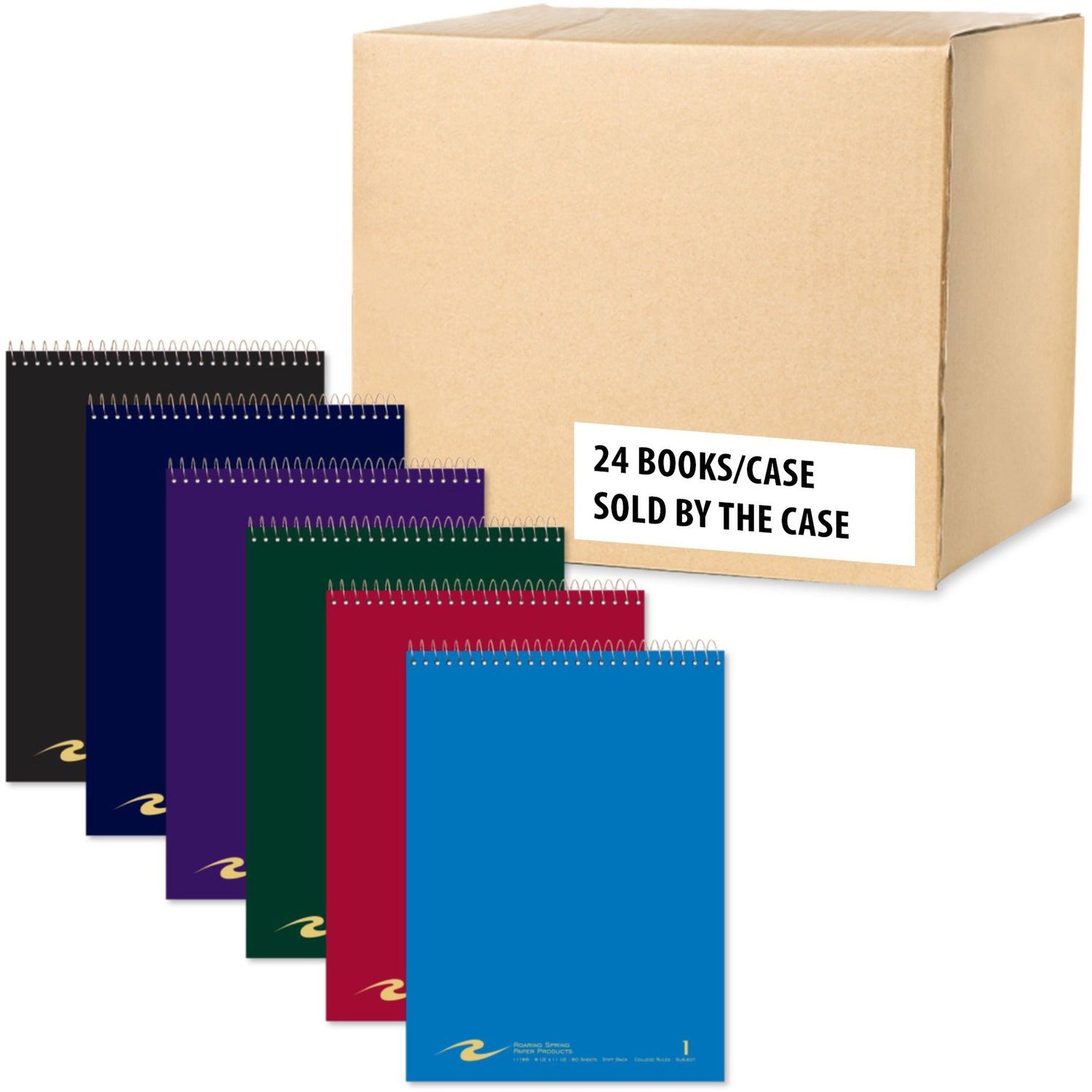 Roaring Spring Flipper College Ruled One Subject Topbound Spiral Notebook, 3 Hole Punched, 11.5" x 8.5" 80 Sheets, Assorted Saranac Colors - 24 per Carton