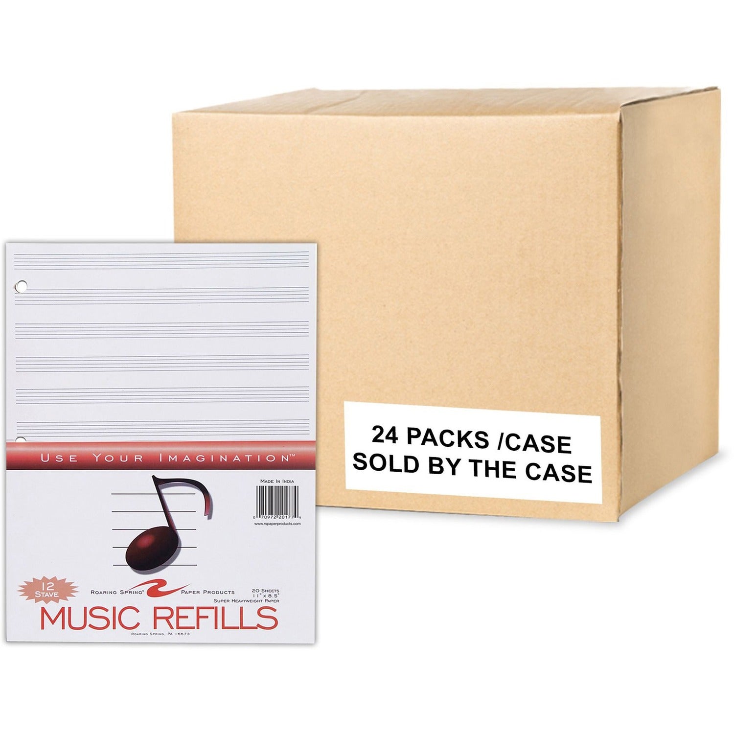 Roaring Spring Blank Manuscript Staff Composition Loose Leaf Music Filler Paper, 12 Stave, 11" x 8.5" 20 Sheets - 24 per Carton