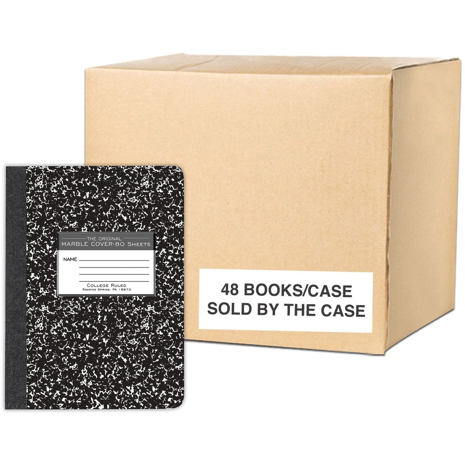 Roaring Spring College Ruled Hard Cover Composition Book, 9.75" x 7.5" 80 Sheets, Black Marble Cover - 48 per Carton