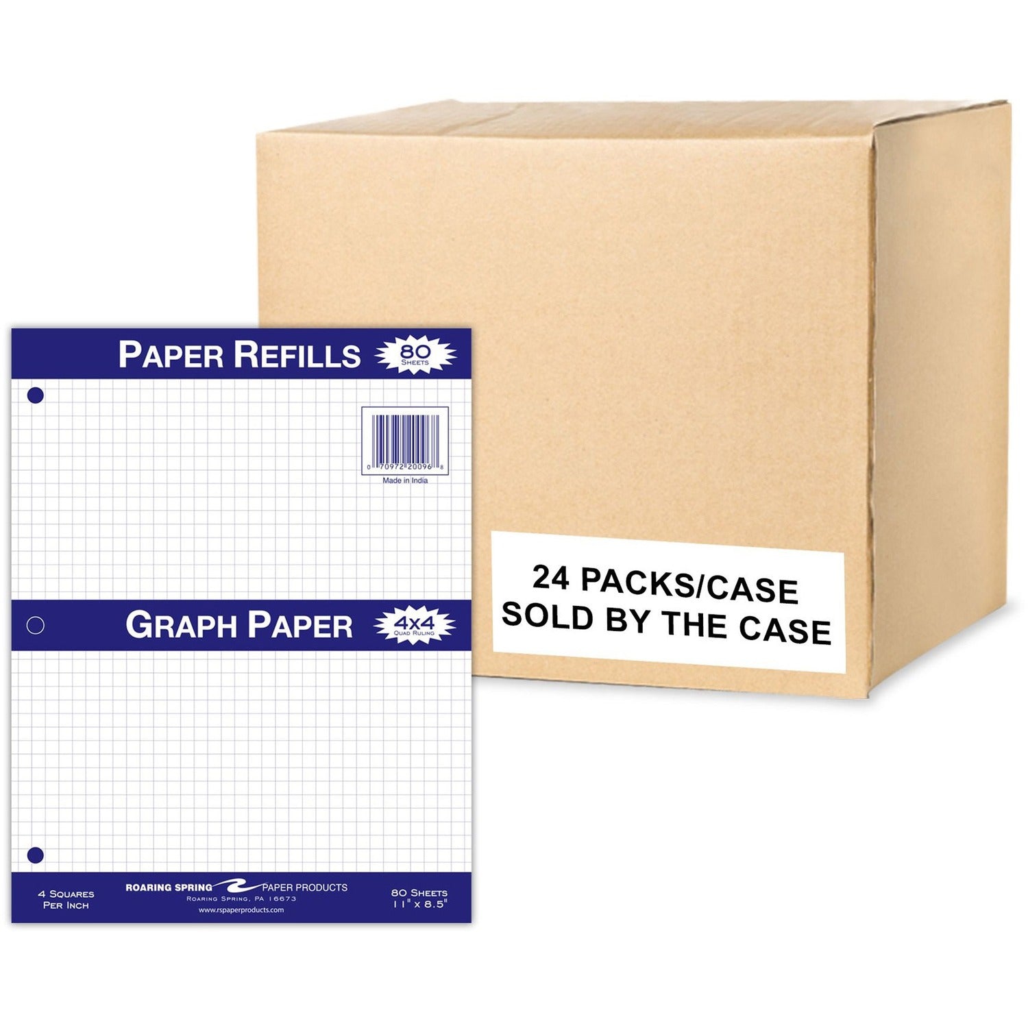 Roaring Spring 4x4 Graph Ruled Loose Leaf Filler Paper, 3 Hole Punched, 11" x 8.5" 80 Sheets, White Paper