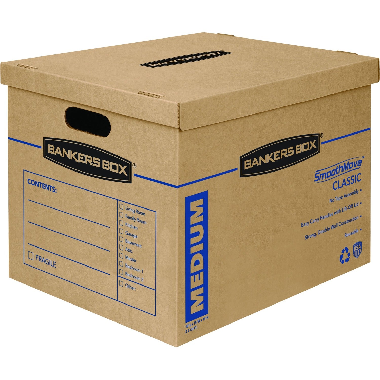 Wholesale Bankers Boxes: Discounts on Fellowes Bankers Box&reg; SmoothMove&trade; Classic Moving Boxes, Medium Size, Lift-Off Lid, Kraft, 14"H x 15"W x 18"D, 8 / Pack FEL7717201