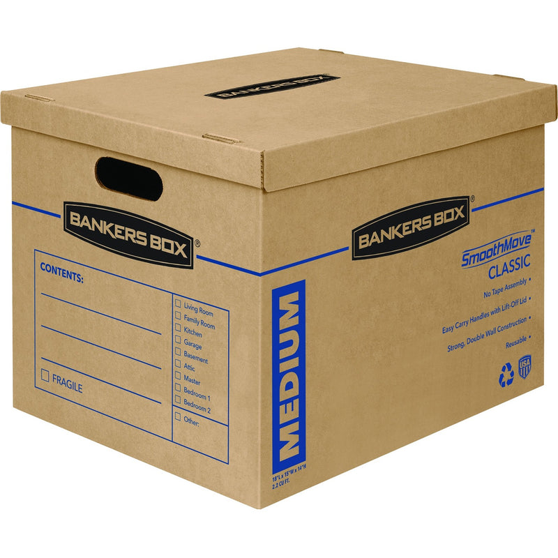 Wholesale Bankers Boxes: Discounts on Fellowes Bankers Box&reg; SmoothMove&trade; Classic Moving Boxes, Medium Size, Lift-Off Lid, Kraft, 14"H x 15"W x 18"D, 8 / Pack FEL7717201