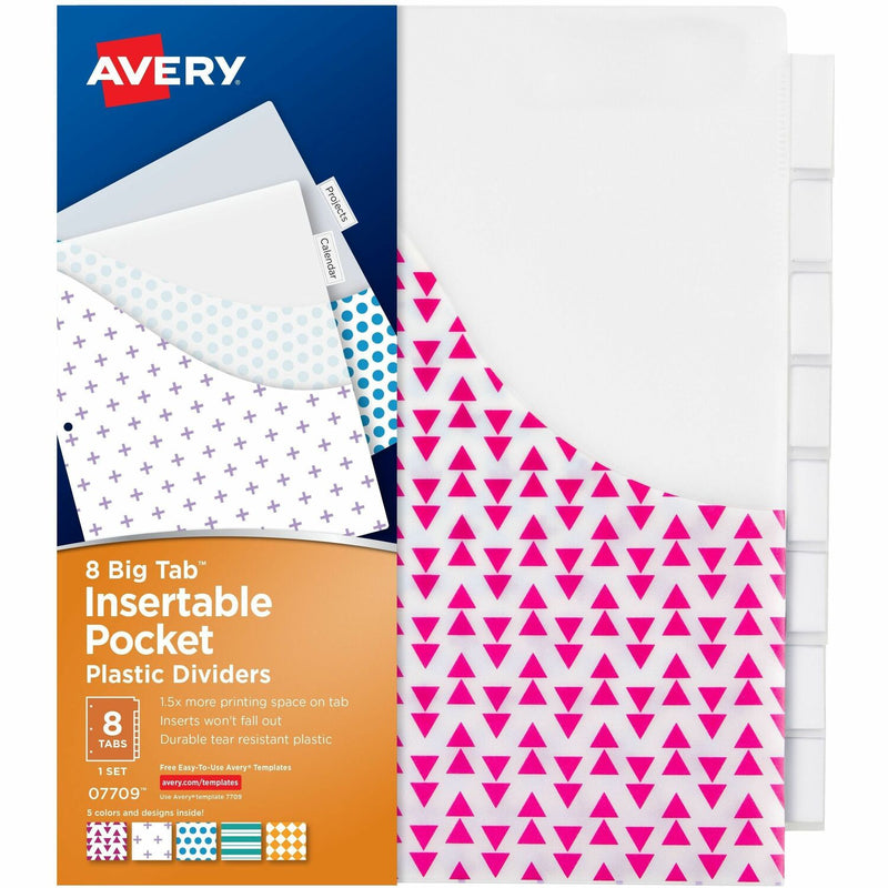 Avery Big Tab Insertable Plastic Dividers with Pockets, 8-Tab Set, Assorted Designs ( 07709)