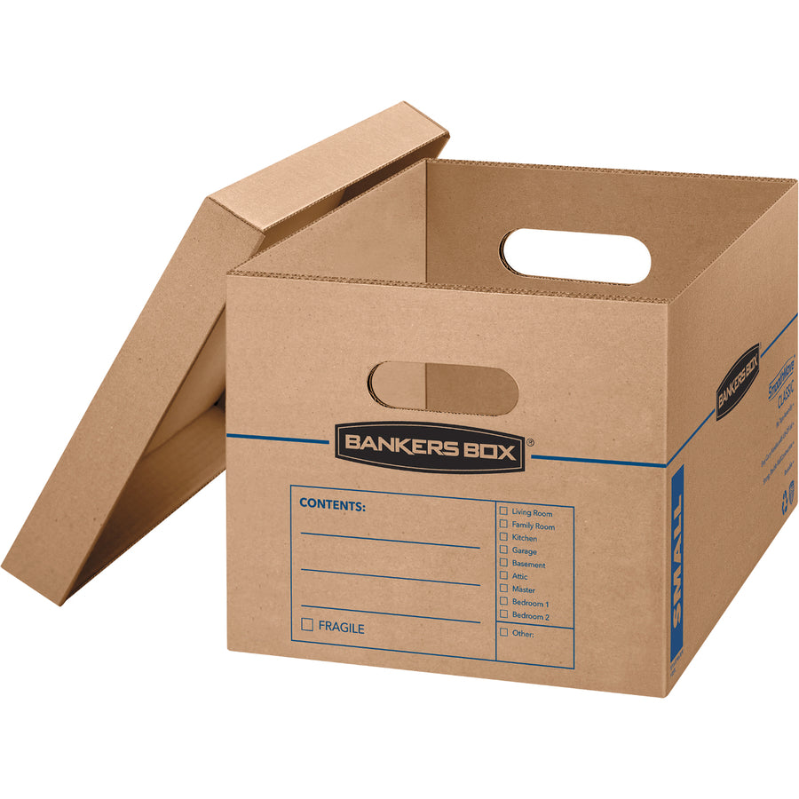 SmoothMove Classic Small Moving Boxes, 15l x 12w x 10h, Kraft/Blue, 15/Carton