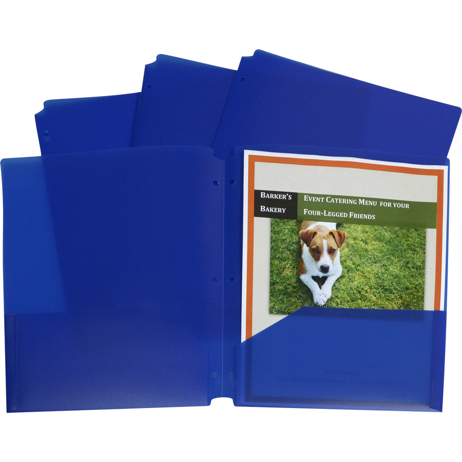 Two-Pocket Heavyweight Poly Portfolio Folder, 3-Hole Punch, Letter, Blue, 25/Box