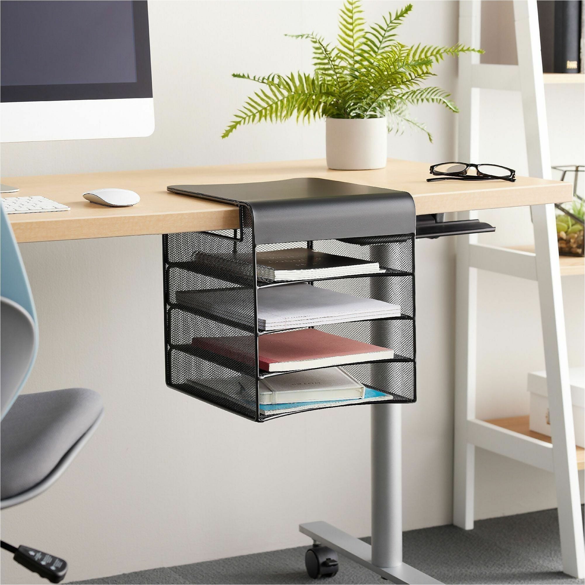 Onyx Hanging Organizer, Solid Top Horizontal, 4 Compartments, Steel Mesh, 12.33 x 12 x 10, Black