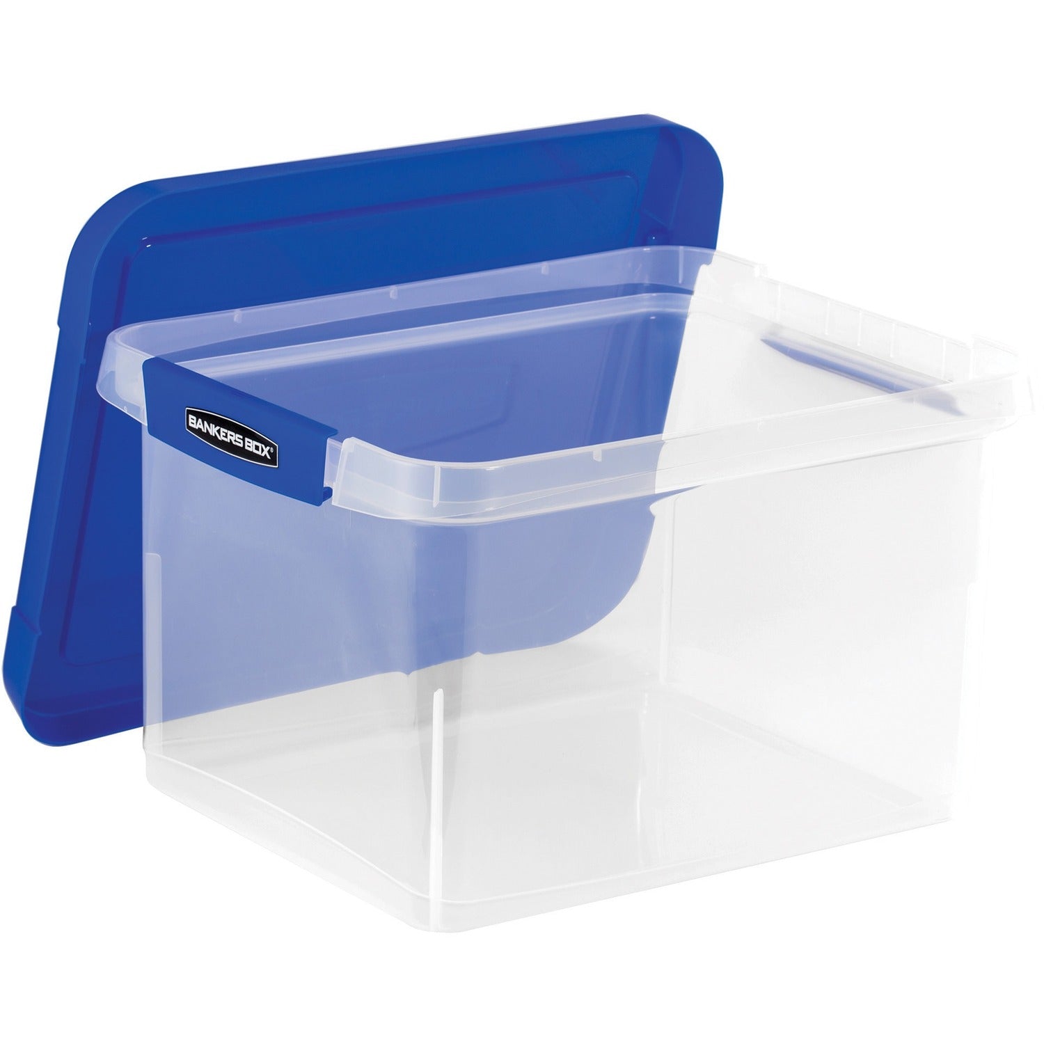 Heavy Duty Plastic File Storage, Locking Lid, Letter/Legal, Clear/Blue, 2/Pack