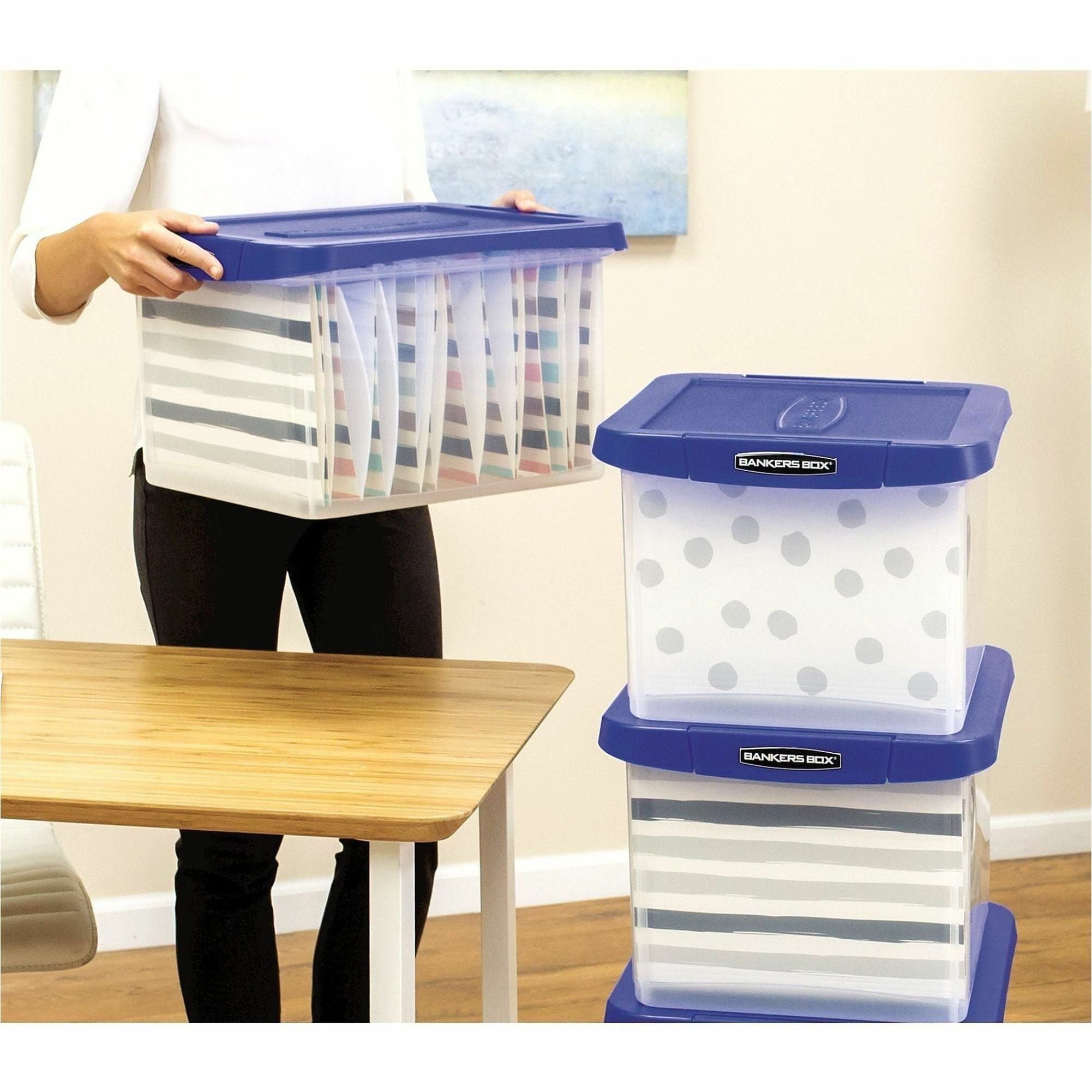 Heavy Duty Plastic File Storage, Locking Lid, Letter/Legal, Clear/Blue, 2/Pack