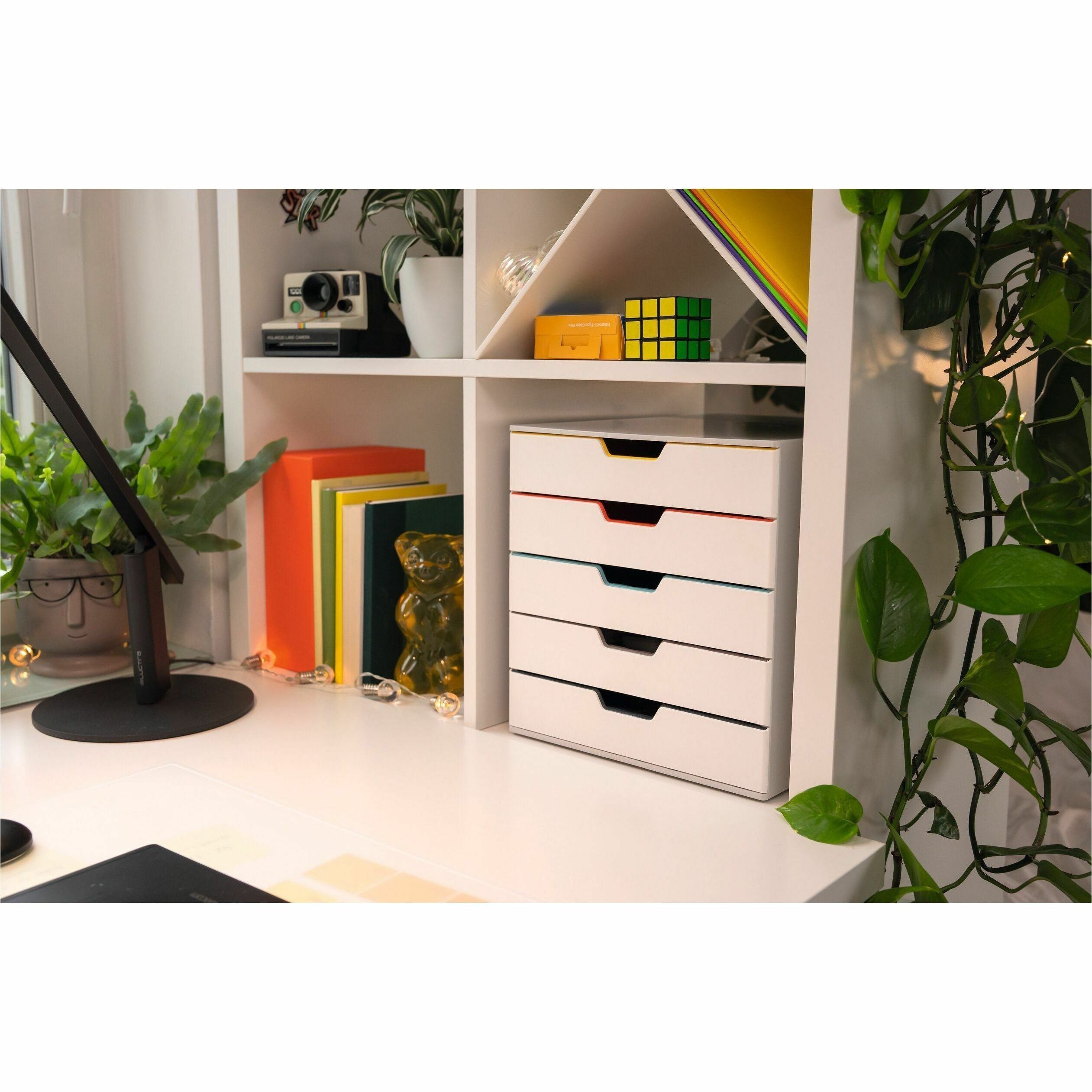 DURABLE VARICOLOR MIX 5 Drawer Desktop Storage Box, White/Multicolor