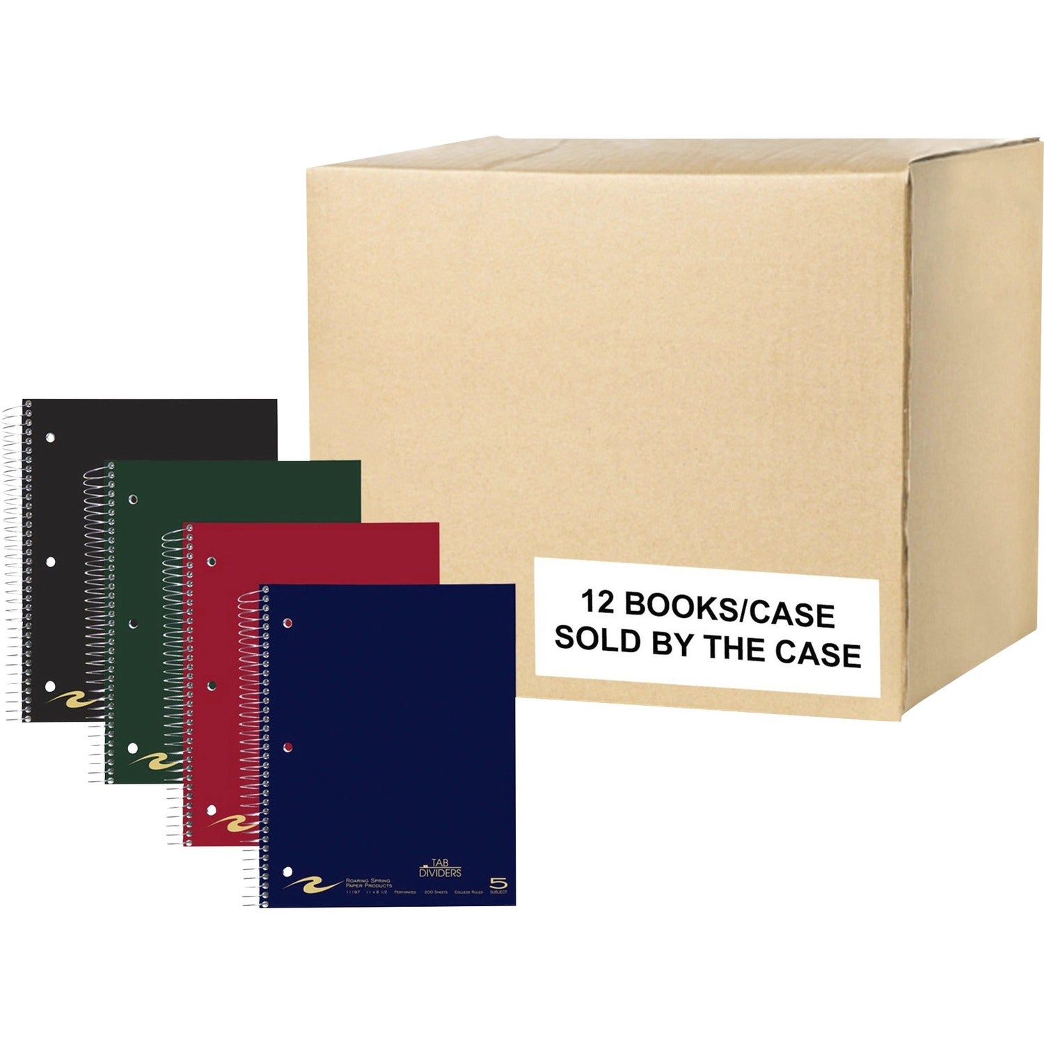 Roaring Spring Premium College Ruled Five Subject Spiral Notebook, 3 Hole Punched, 1 Case (12 Total), 11" x 8.5" 200 Sheets, Assorted Saranac Colors