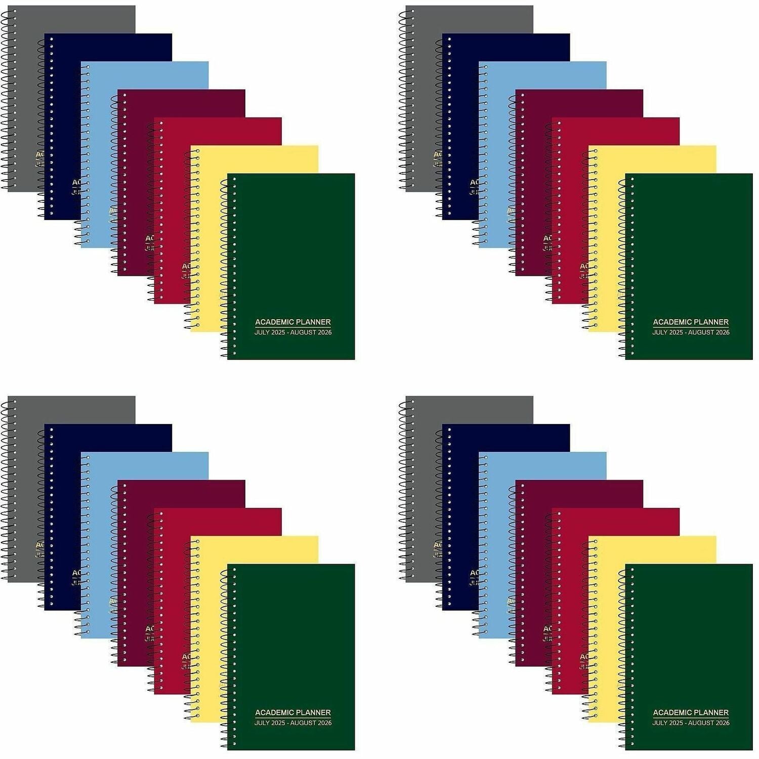 Roaring Spring Spiral Dated 14 Month Academic-Year Planner, Recycled Paper, 1 Case (28 Total), 8" x 5.5" Weekly View, Assorted Saranac Colors