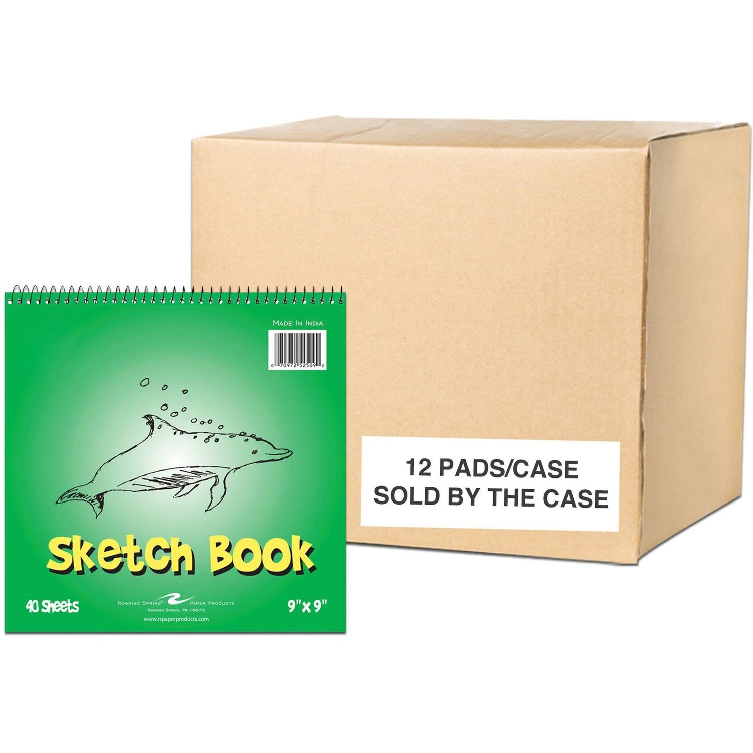 Roaring Spring Kid's Spiral Art Sketch Book, 9" x 9" 40 Sheets, 1 Case (12 Total), 20# Drawing Paper