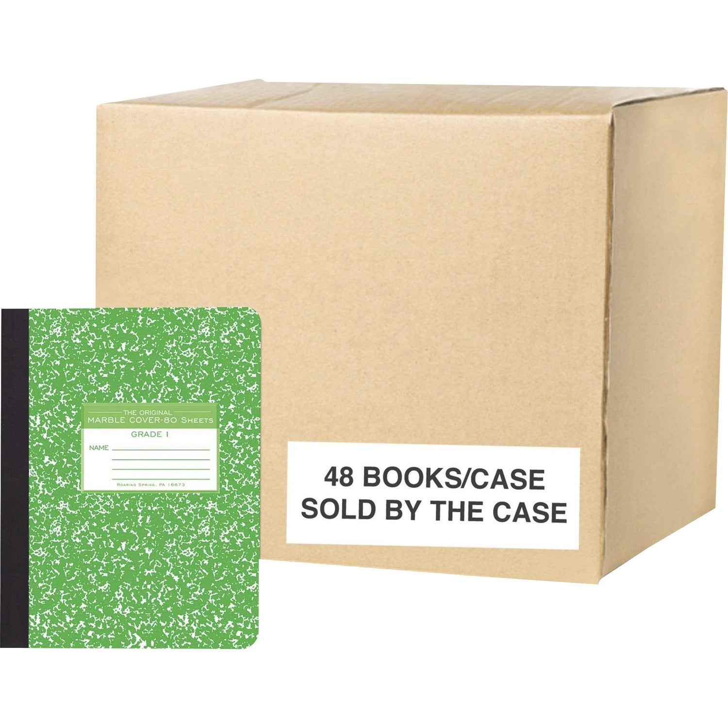 Roaring Spring Grade School Ruled Marble Hard Cover Composition Book, 1 Case (48 Total), 9.75" x 7.5" 80 Sheets, Green (Grade 1)
