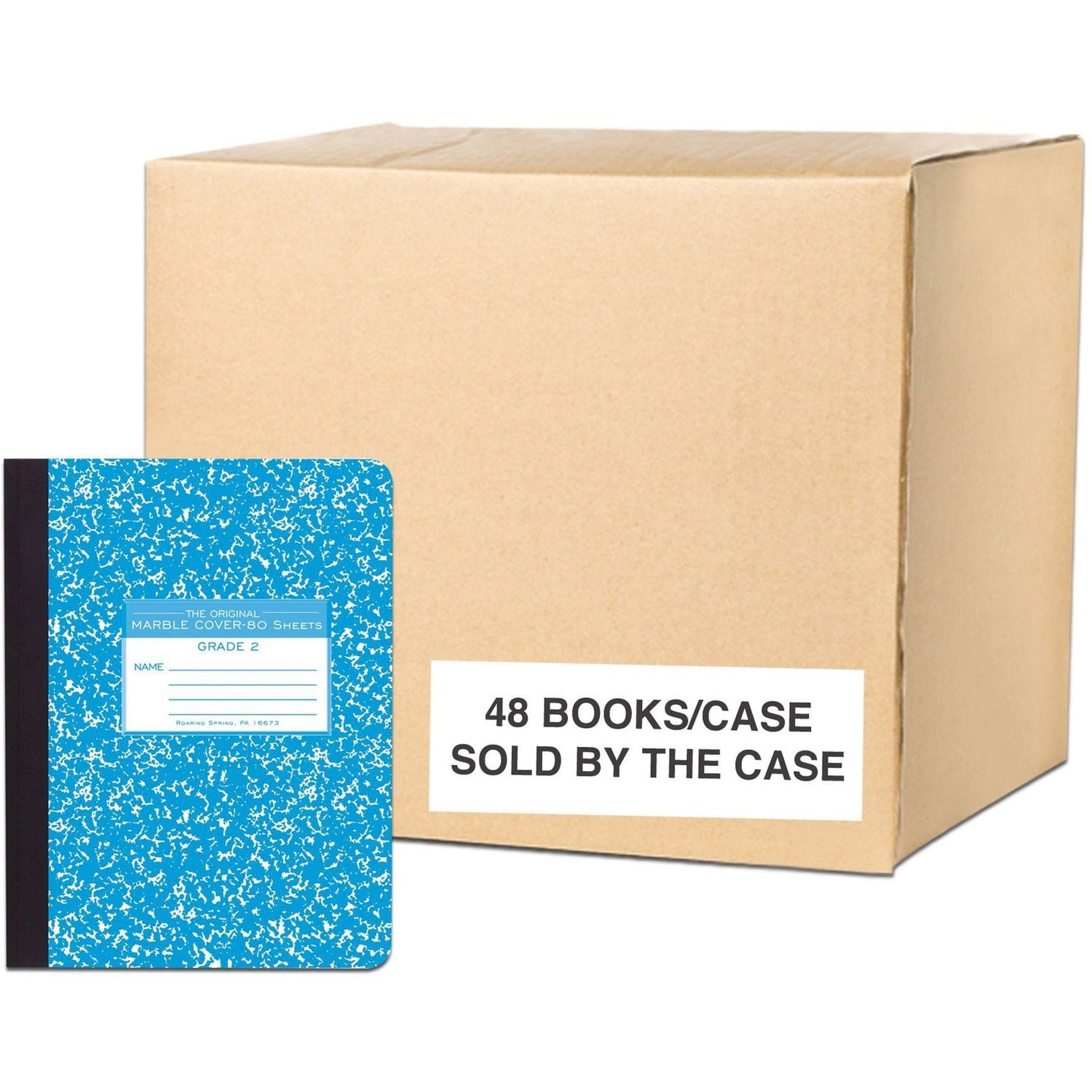 Roaring Spring Grade School Ruled Marble Hard Cover Composition Book, 1 Case (48 Total), 9.75" x 7.5" 80 Sheets, Blue (Grade 2)