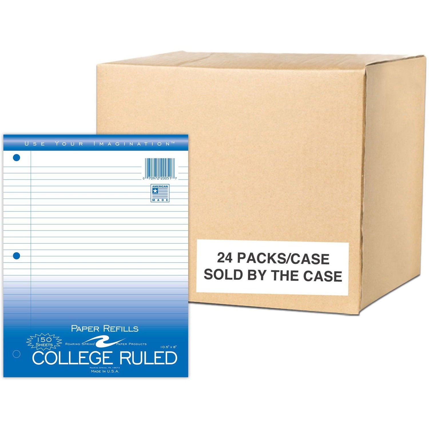 Roaring Spring College Ruled Loose Leaf Filler Paper, 3 Hole Punched, 1 Case (24 Packs), 10.5" x 8" 150 Sheets, White Paper