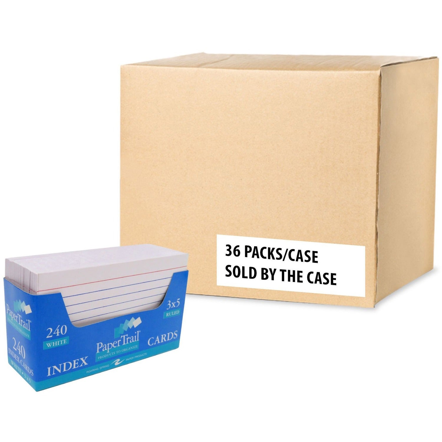Roaring Spring PaperTrail Ruled Index Cards (240 Count) with Tray, 1 Case (36 Packs) 3" x 5" , White