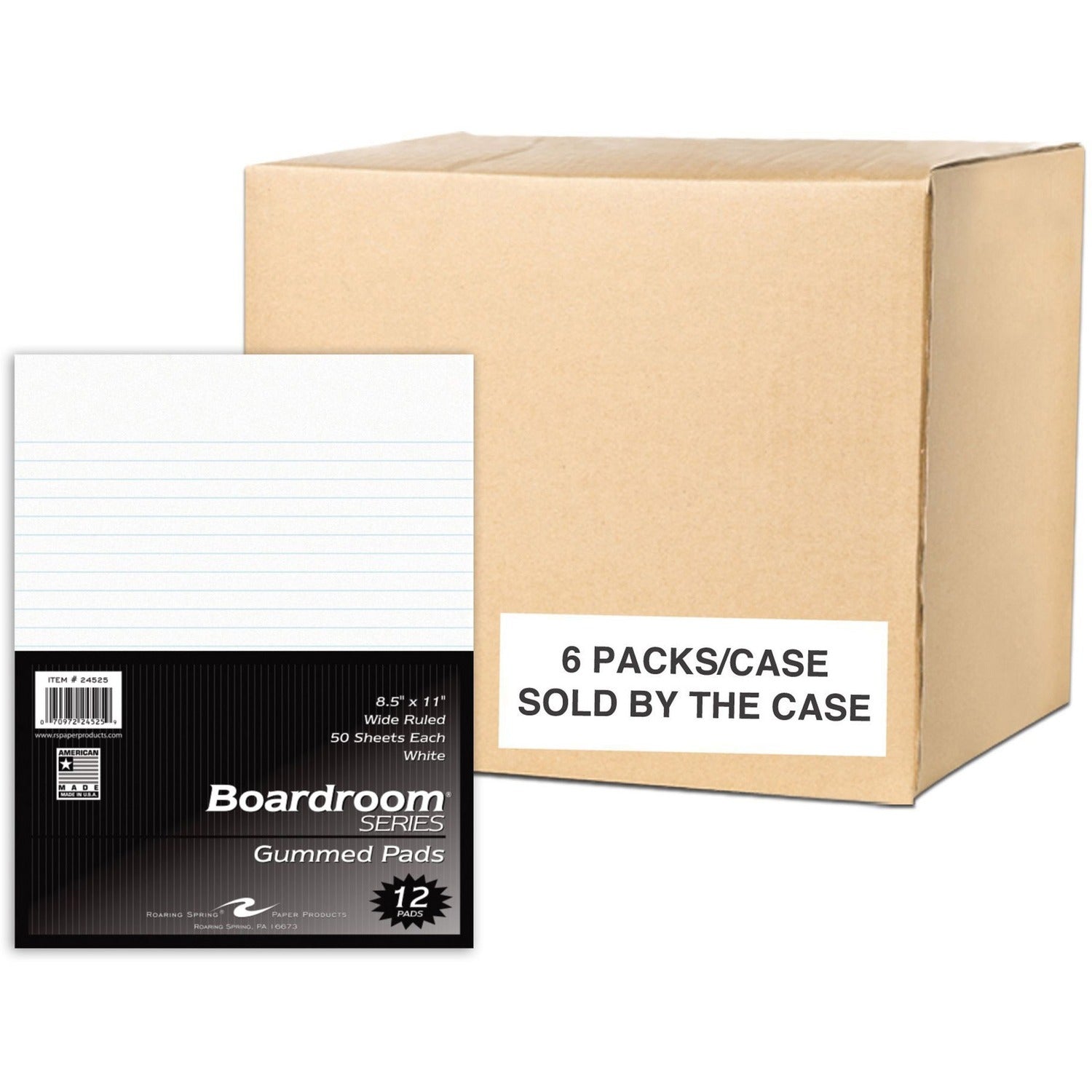 Roaring Spring Boardroom Series Wide Ruled Gummed Glue Top Legal Pads, 1 Case (Six 12 Packs), 8.5" x 11" 50 Sheets, White Paper