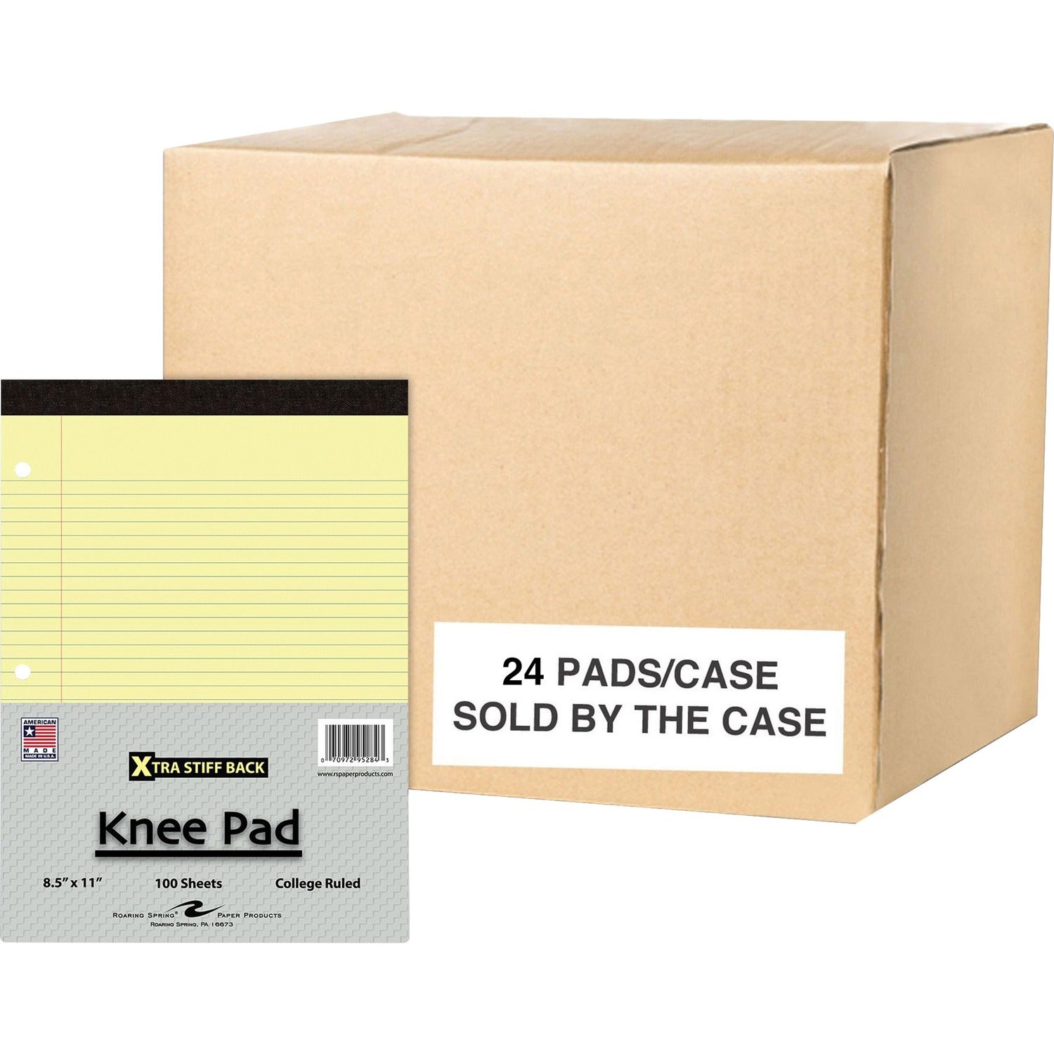 Roaring Spring Knee Pad College Ruled Extra Stiff Back Legal Writing Pad, 1 Case (36 Total), 3 Hole Punched, 8.5 x "11.75" 100 Sheets, Canary
