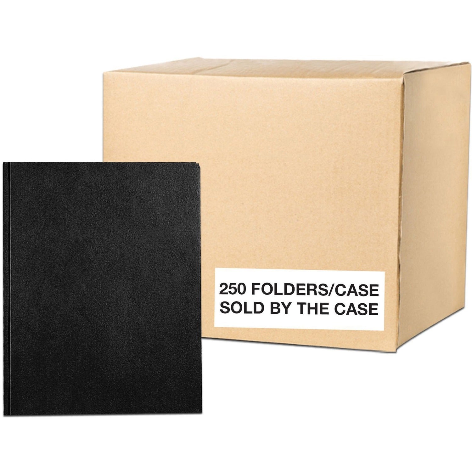 Roaring Spring Case of 10 Boxes of Pocket Folders with Prongs, 11.75"x9.5" , Twin Pockets hold 25 sheets each, 11 pt tag board, 25/box, Black Color