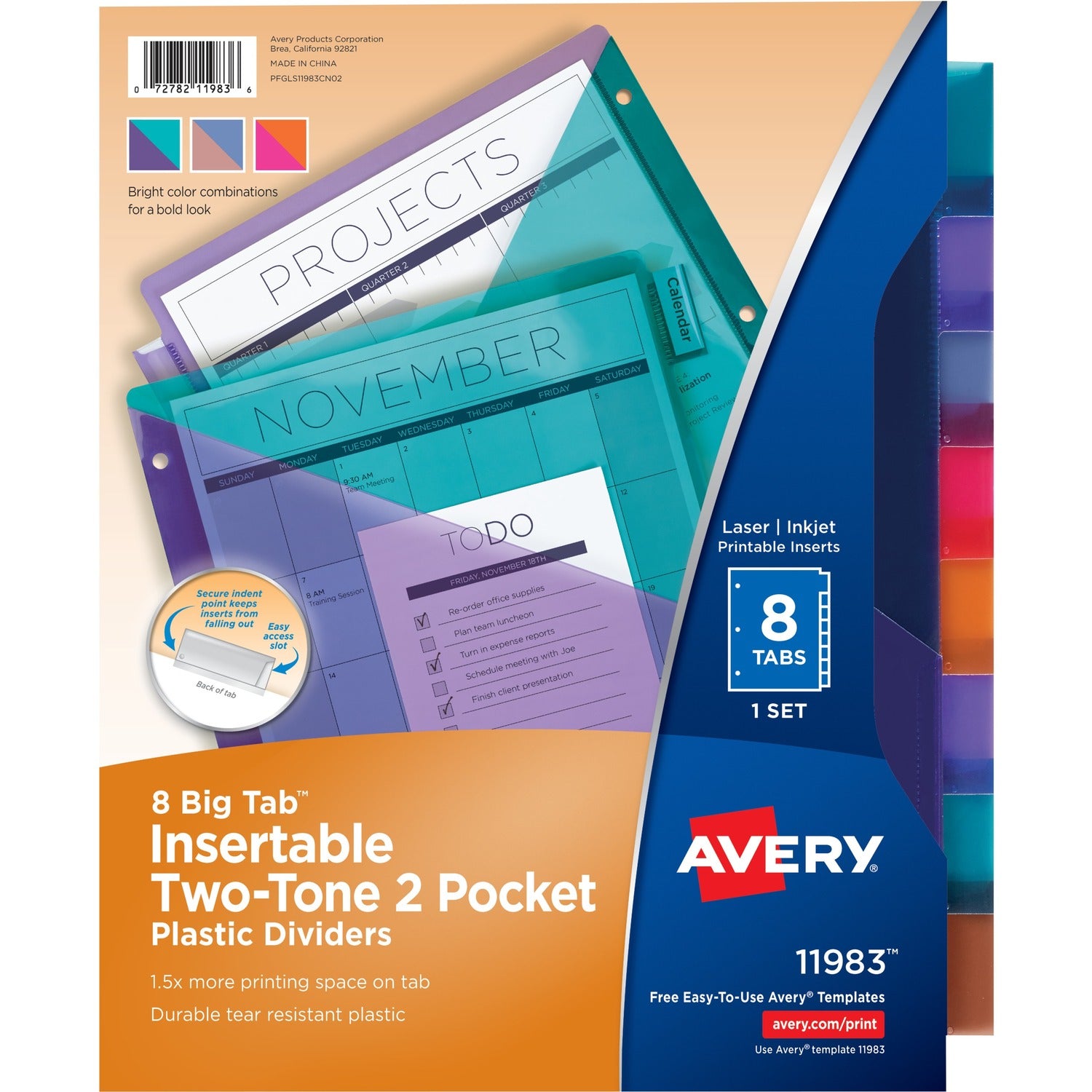 Avery Big Tab Insertable Plastic Dividers, Two-Tone, Two Pockets, 8-Tab Set (11983)
