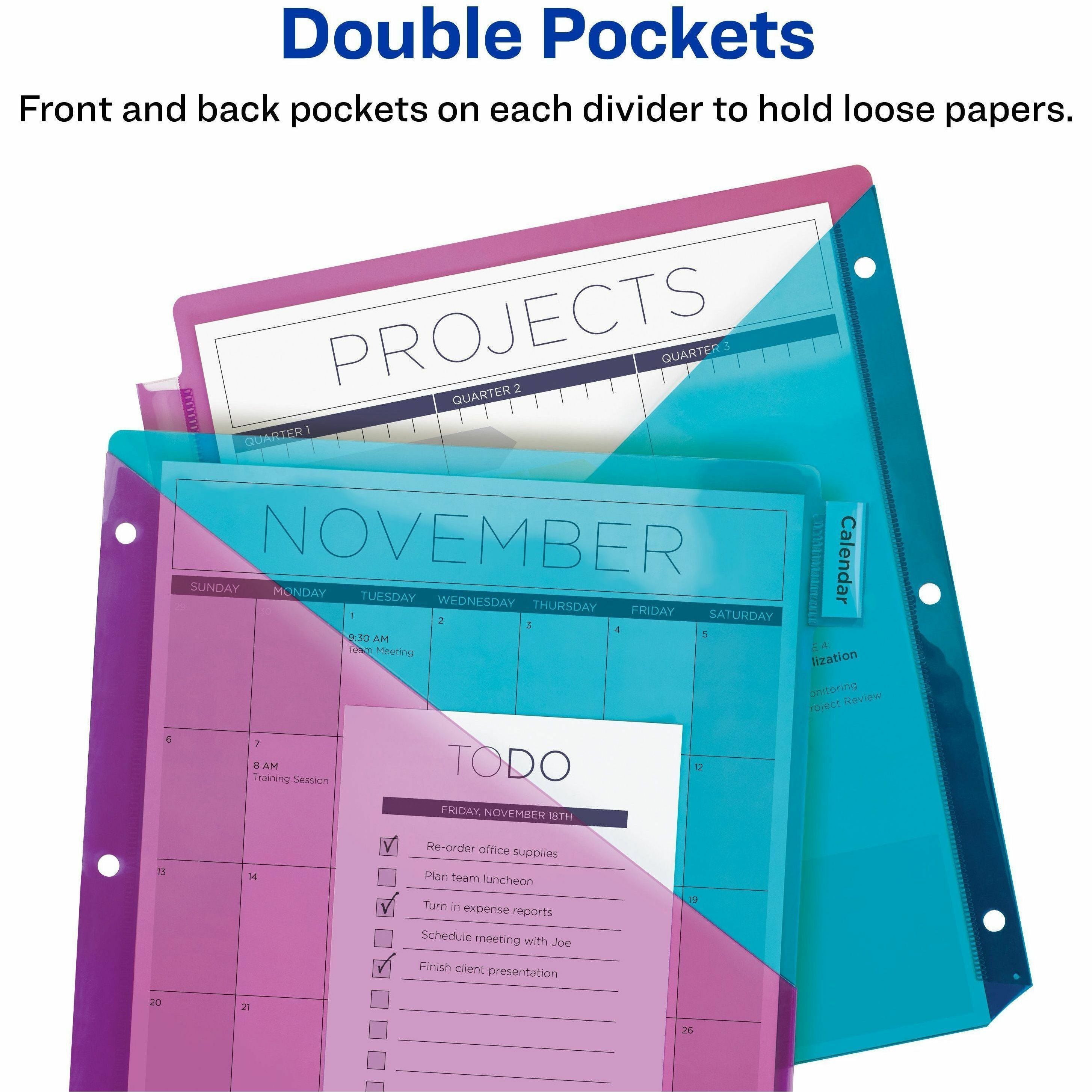Avery Big Tab Insertable Plastic Dividers, Two-Tone, Two Pockets, 8-Tab Set (11989)