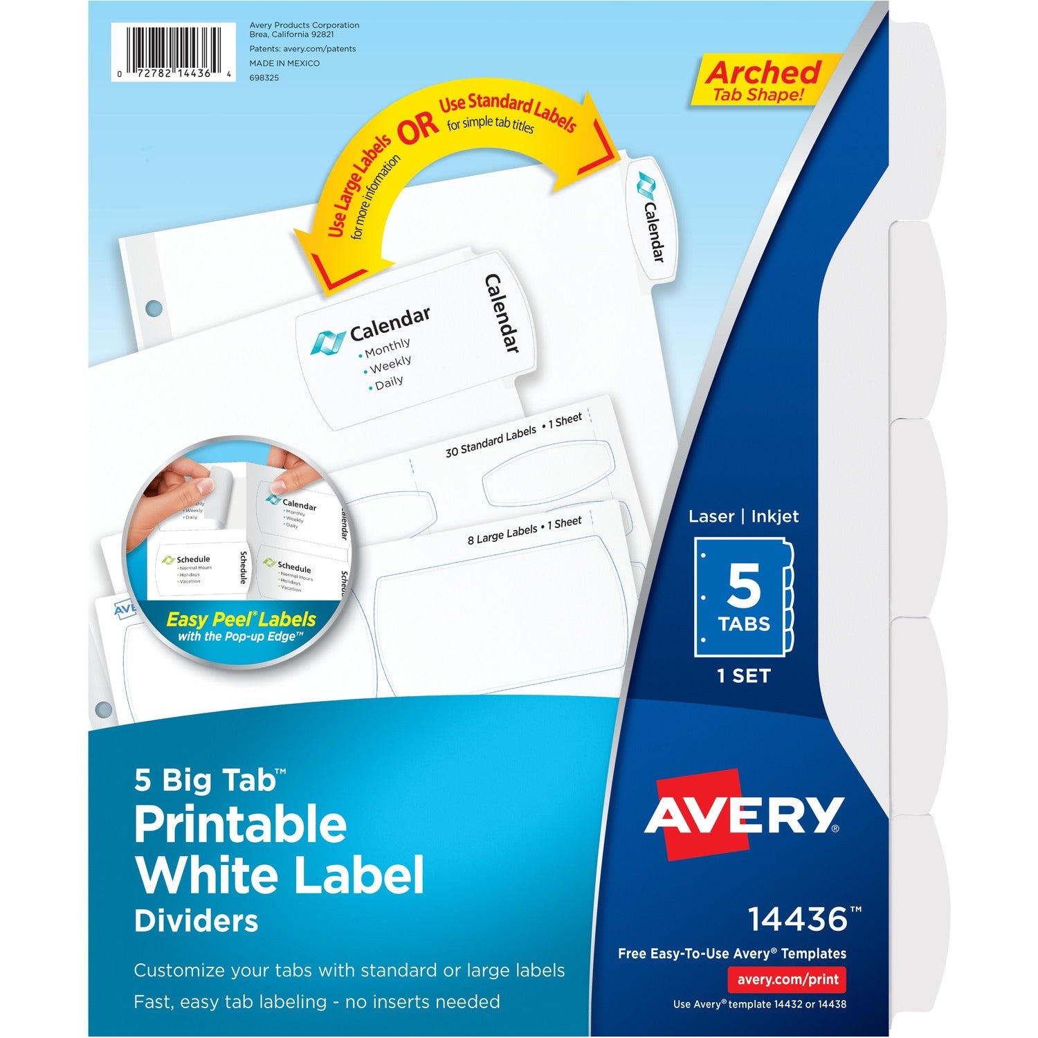 Avery Big Tab Printable Label Dividers, Easy Peel, 5-Tab Set (14436)