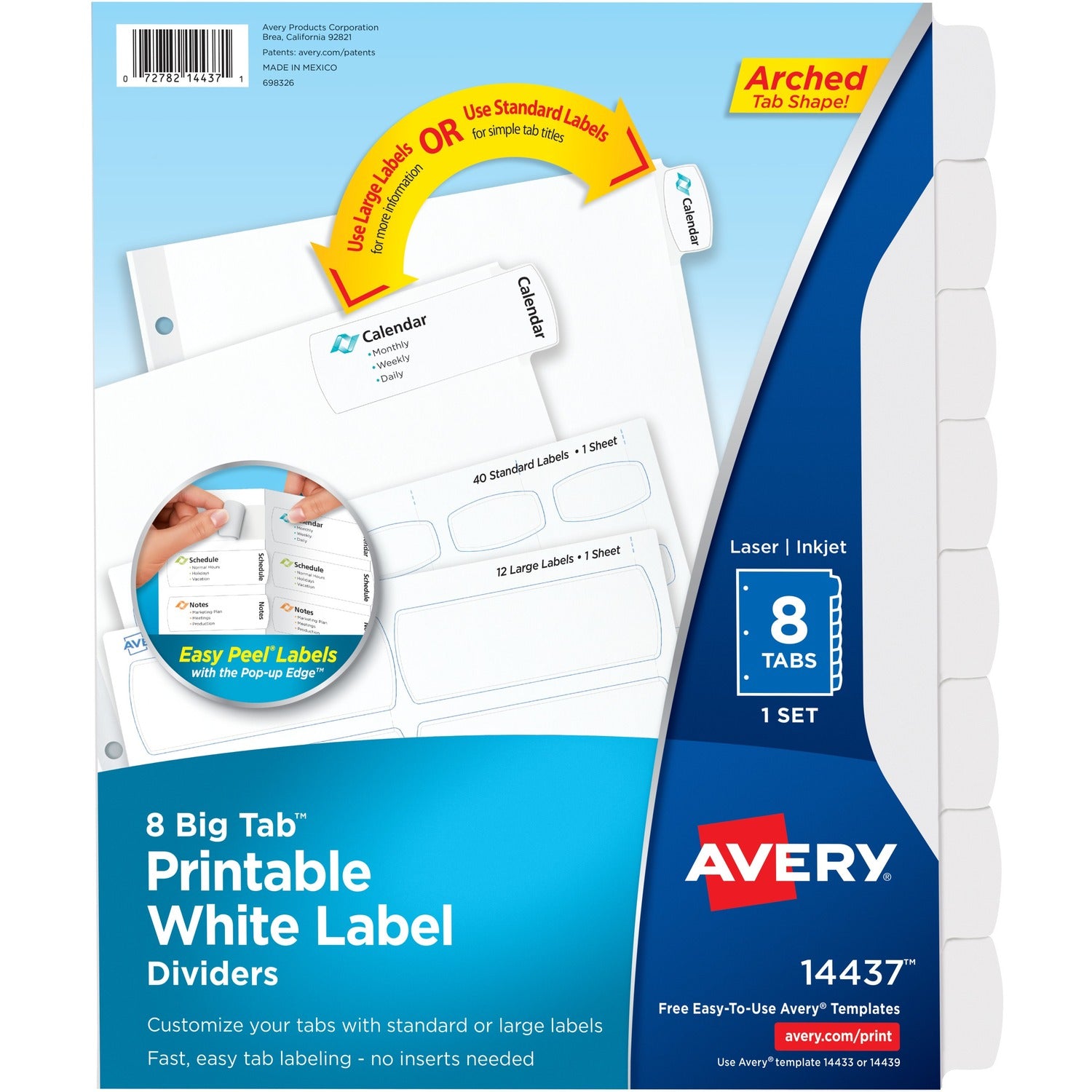 Avery Big Tab Printable Label Dividers, Easy Peel, 8-Tab Set (14437)