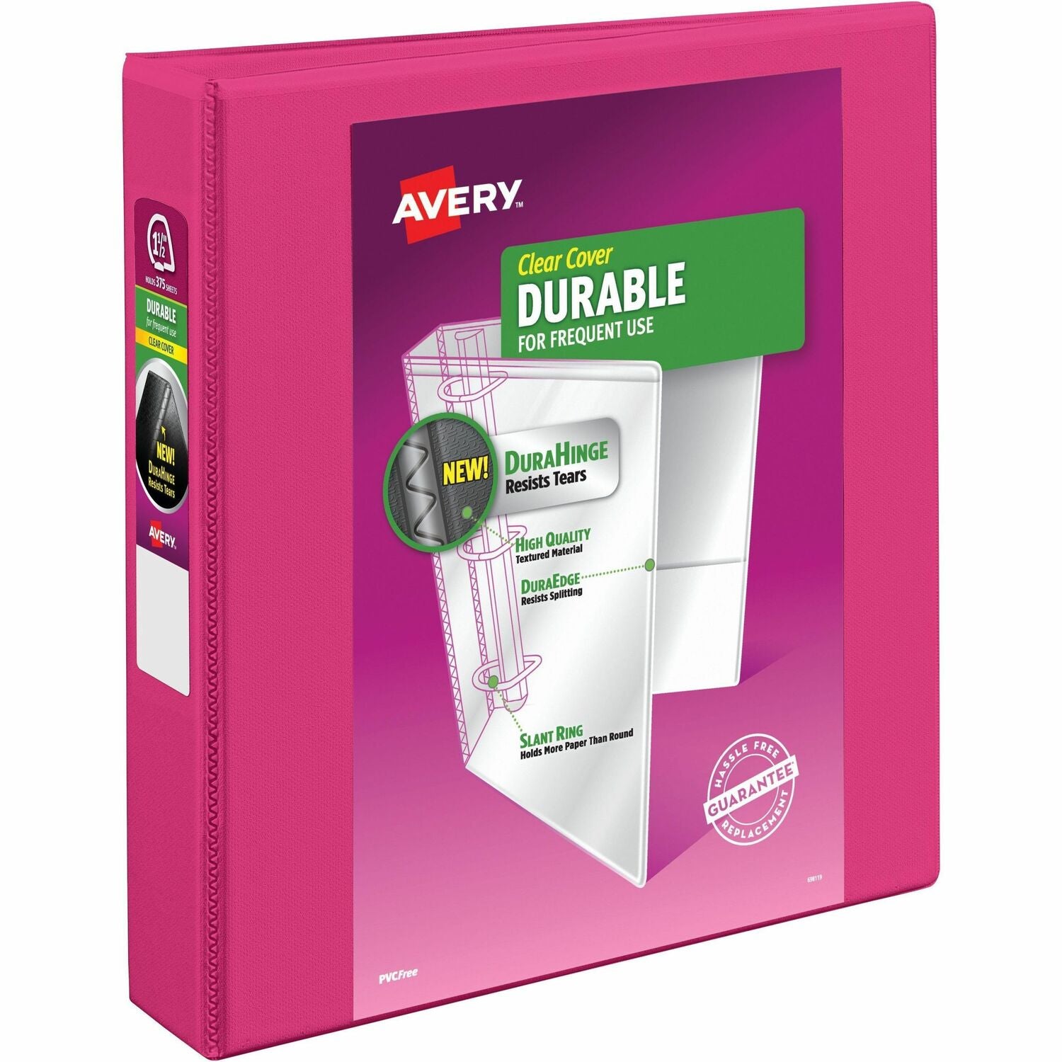 Avery Durable View 3 Ring Binder, 1.5" Slant Rings, Pink Binder (17833)