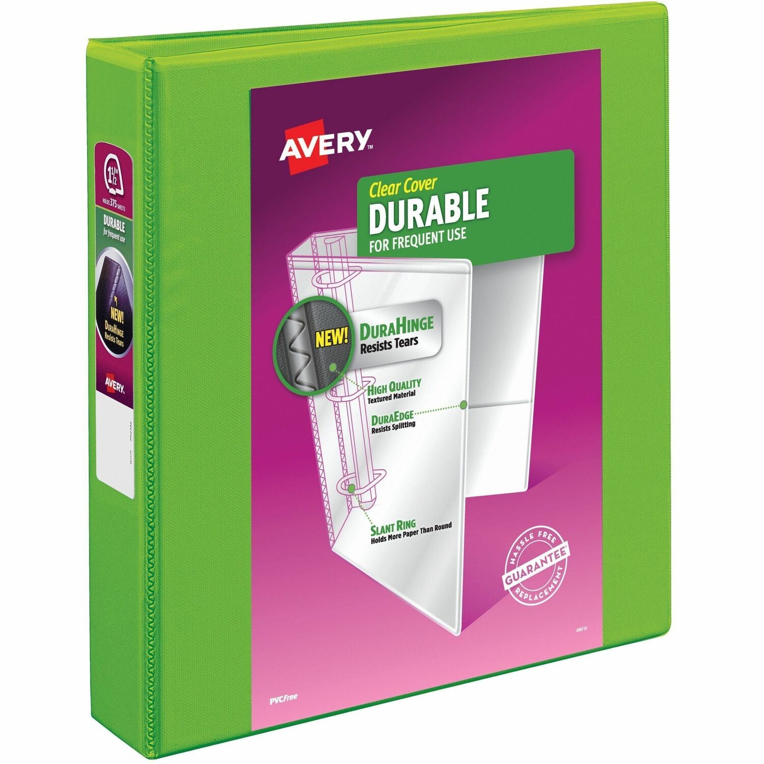 Avery Durable View 3 Ring Binder, 1.5" Slant Rings, Chartreuse Binder (17835)