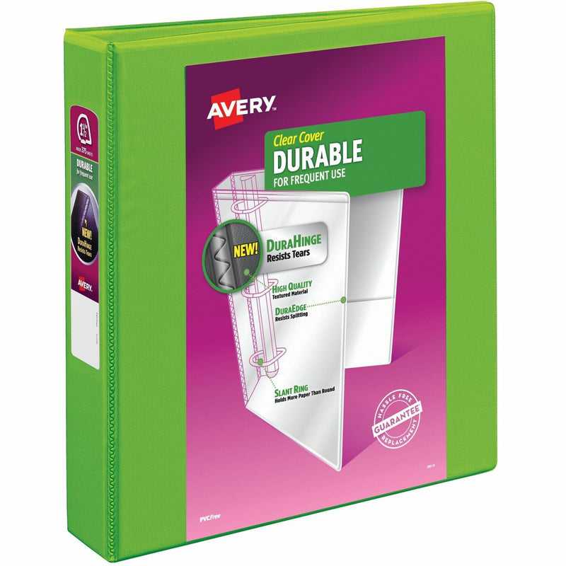 Avery Durable View 3 Ring Binder, 1.5" Slant Rings, Chartreuse Binder (17835)