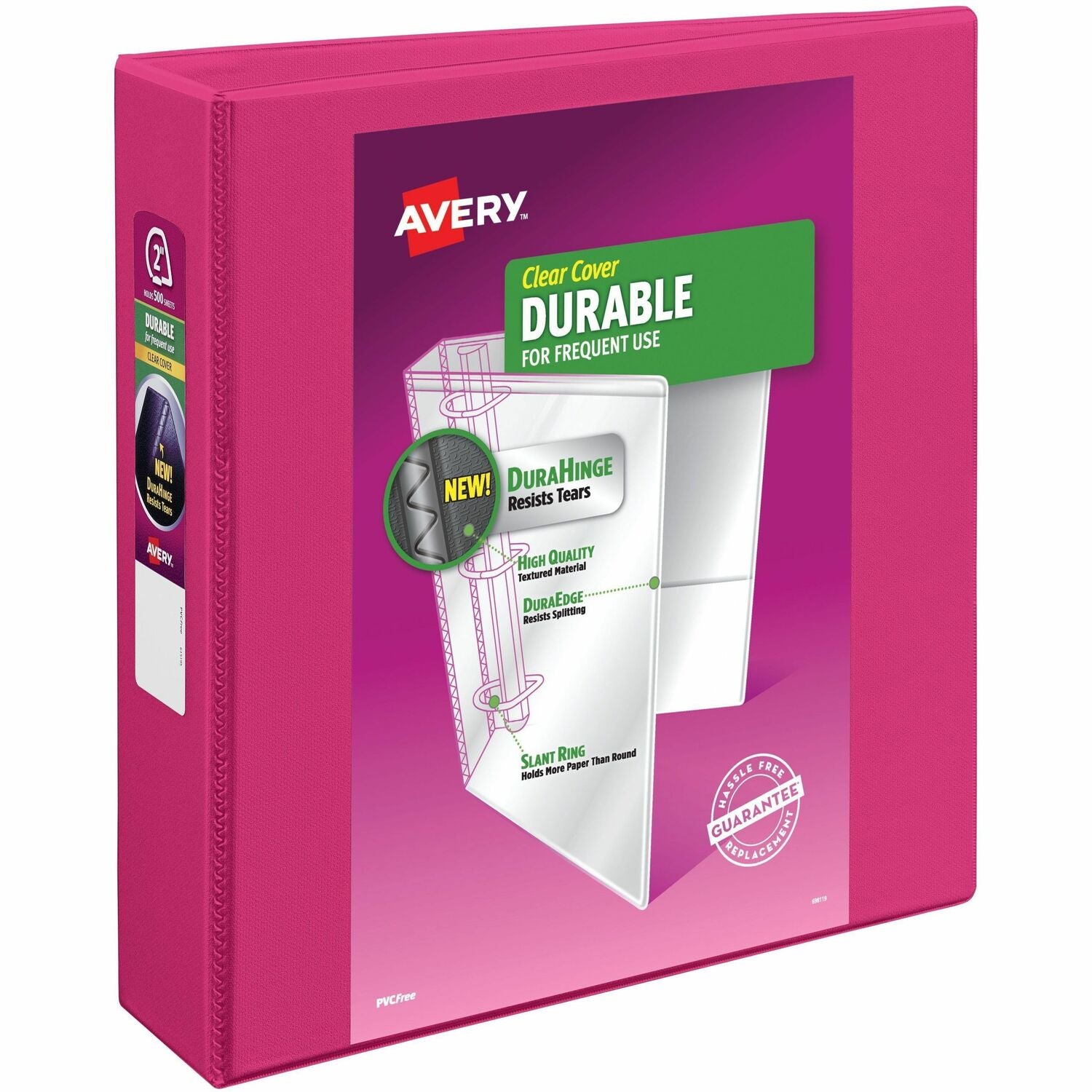 Avery Durable View 3 Ring Binder, 2" Slant Rings, Pink Binder (17836)