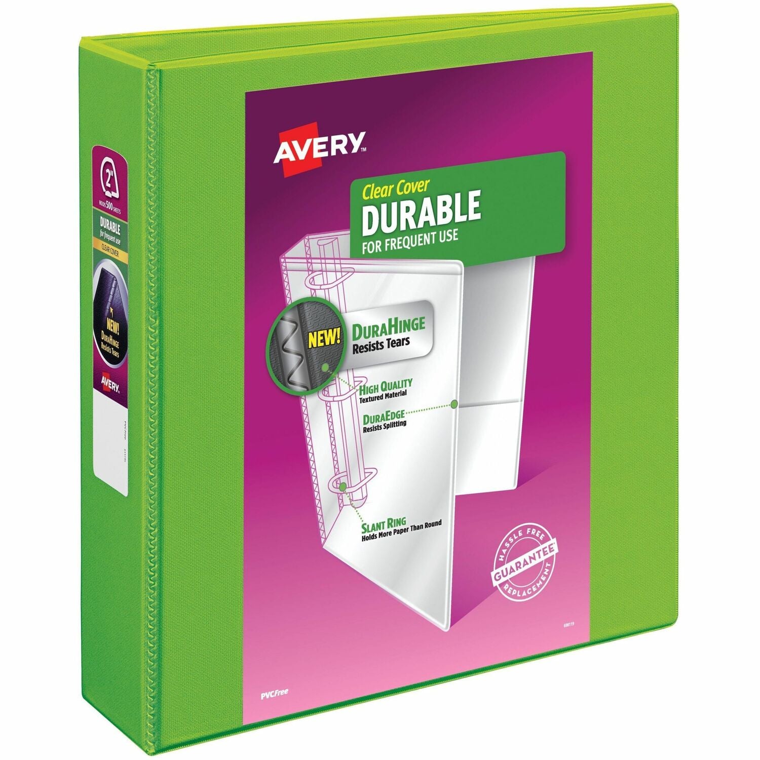 Avery Durable View 3 Ring Binder, 2" Slant Rings, Chartreuse Binder (17838)