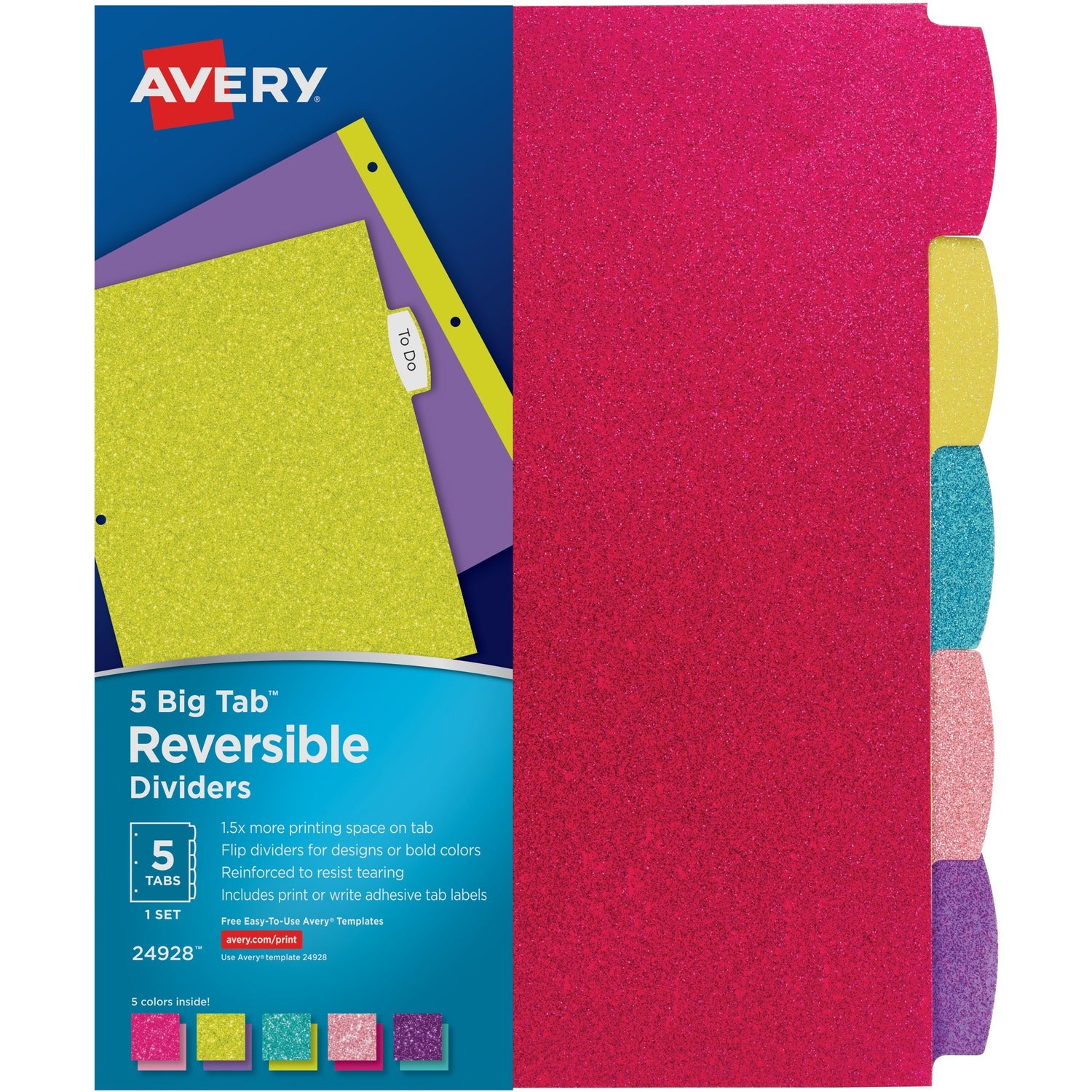 Avery Big Tab Reversible Fashion Dividers, Assorted Colors, 5-Tab Set (24928)