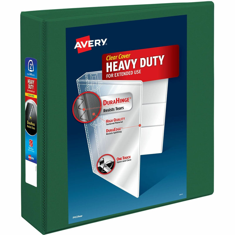 Heavy-Duty View Binder w/Locking 1-Touch EZD Rings, 2" Cap, Green