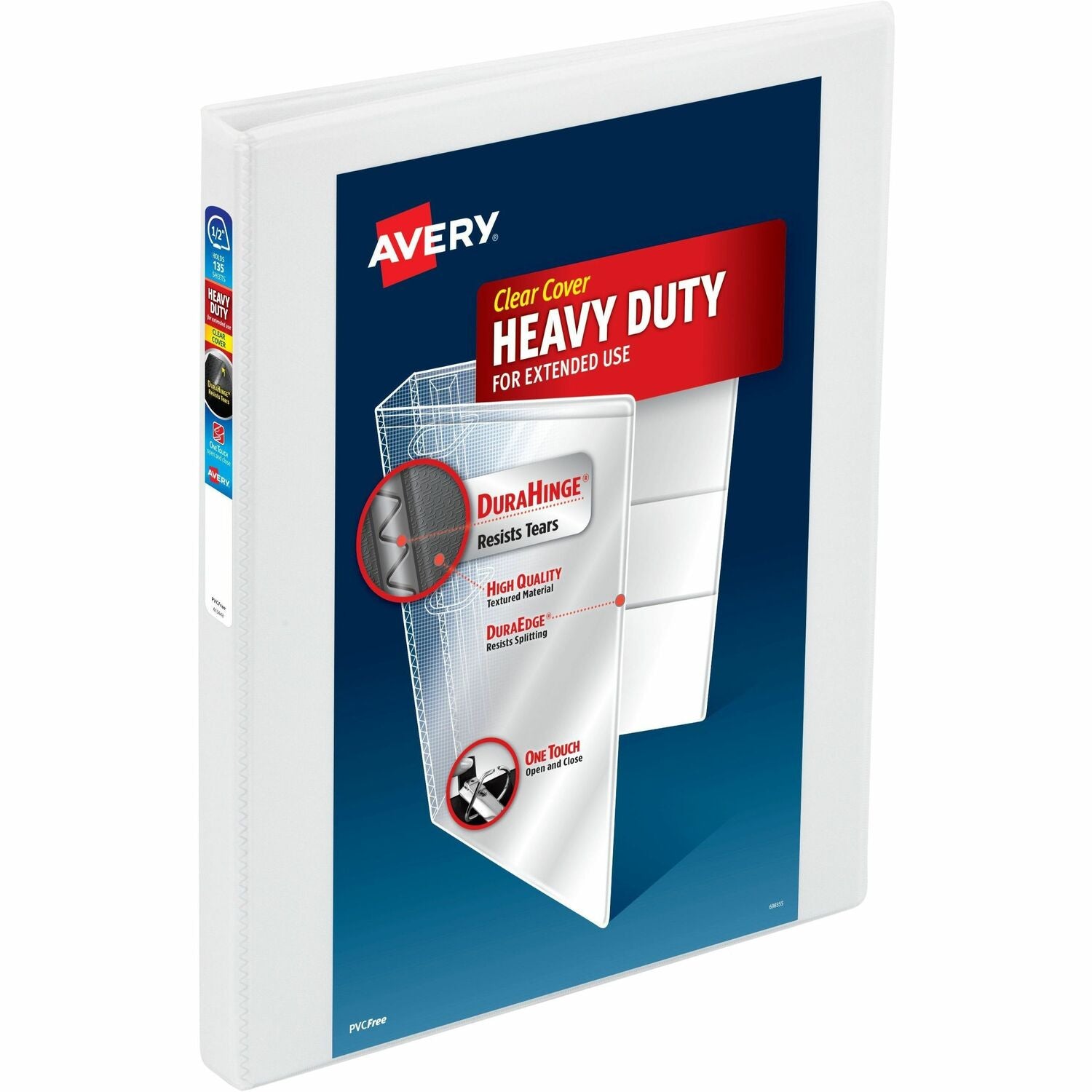 Avery Heavy-Duty View 3 Ring Binder, 0.5" One Touch Slant Rings, 1 White Binder (79380)