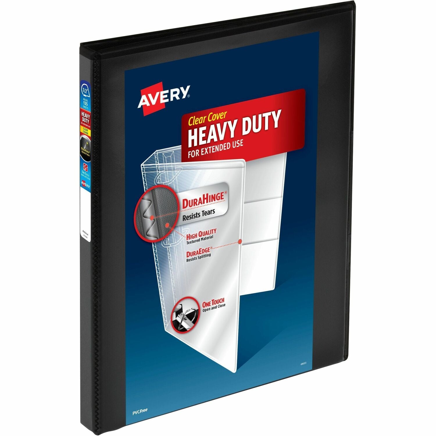 Avery Heavy-Duty View 3 Ring Binder, 0.5" One Touch Slant Rings, 1 Black Binder (79381)