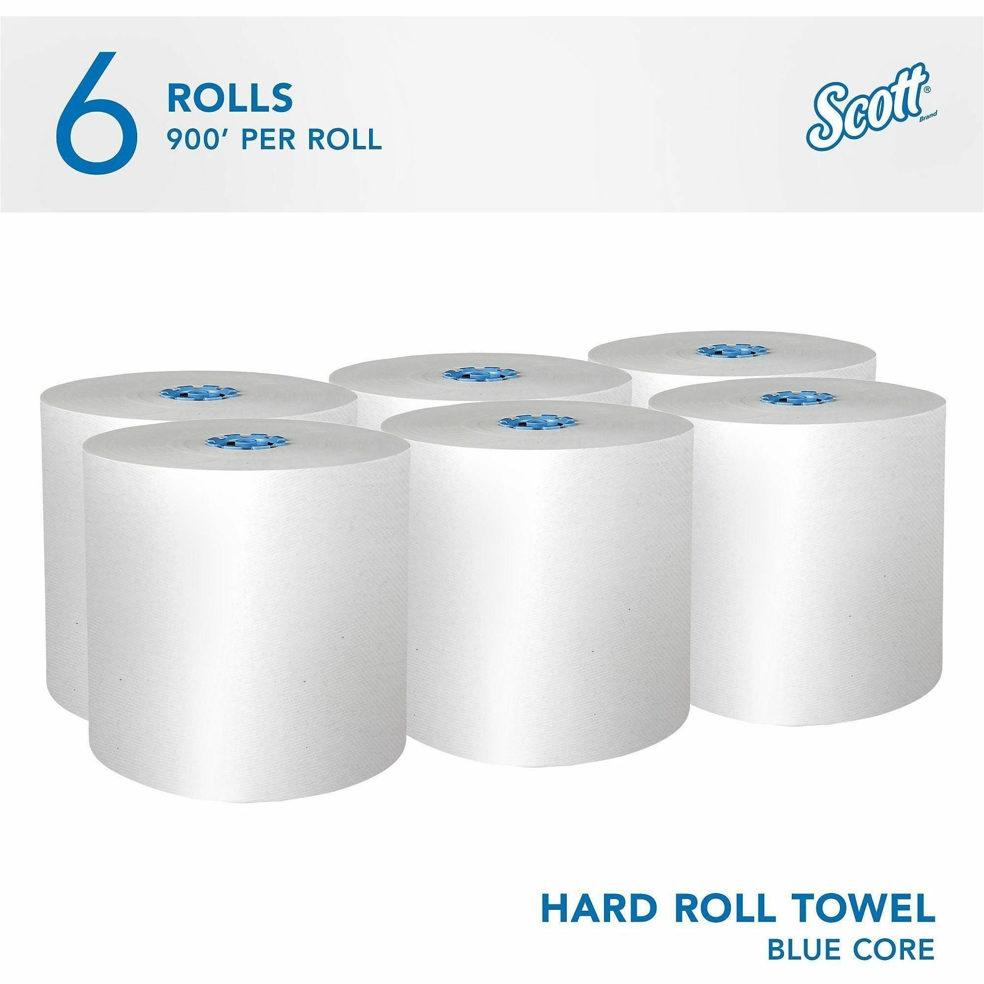 Pro Hard Roll Paper Towels with Absorbency Pockets, for Scott Pro Dispenser, Blue Core Only, 900 ft Roll, 6 Rolls/Carton
