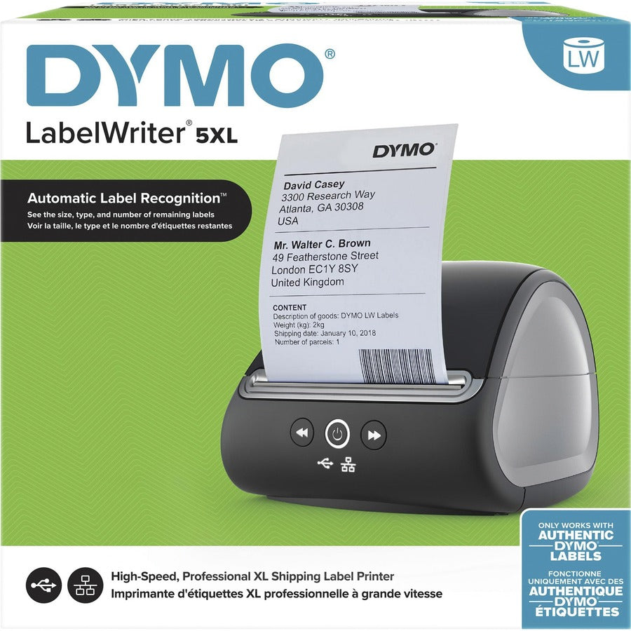 Rubbermaid LabelWriter 5XL Direct Thermal Printer - Monochrome - Label Print - Ethernet - USB - Black
