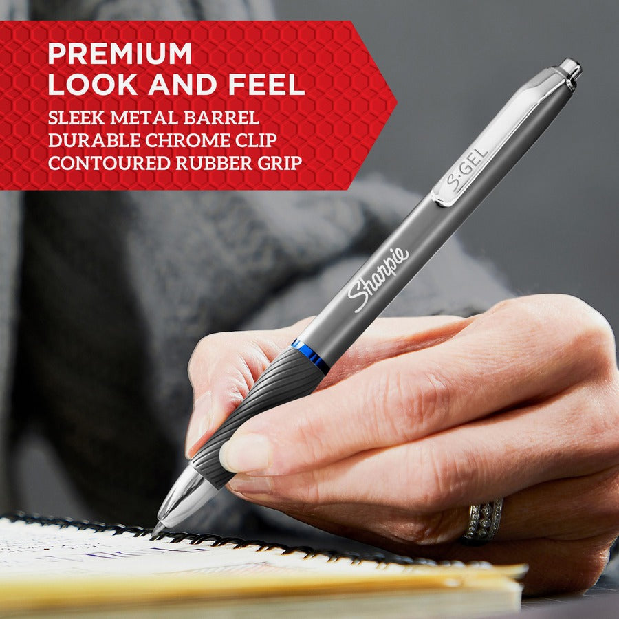 S-Gel Premium Metal Barrel Gel Pen, Retractable, Medium 0.7 mm, Black Ink, Gun Metal Gray Barrel, Dozen