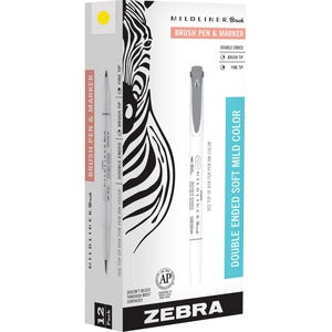 Zebra Pen Mildliner Double Ended Brush Pen Lemon Yellow Dozen